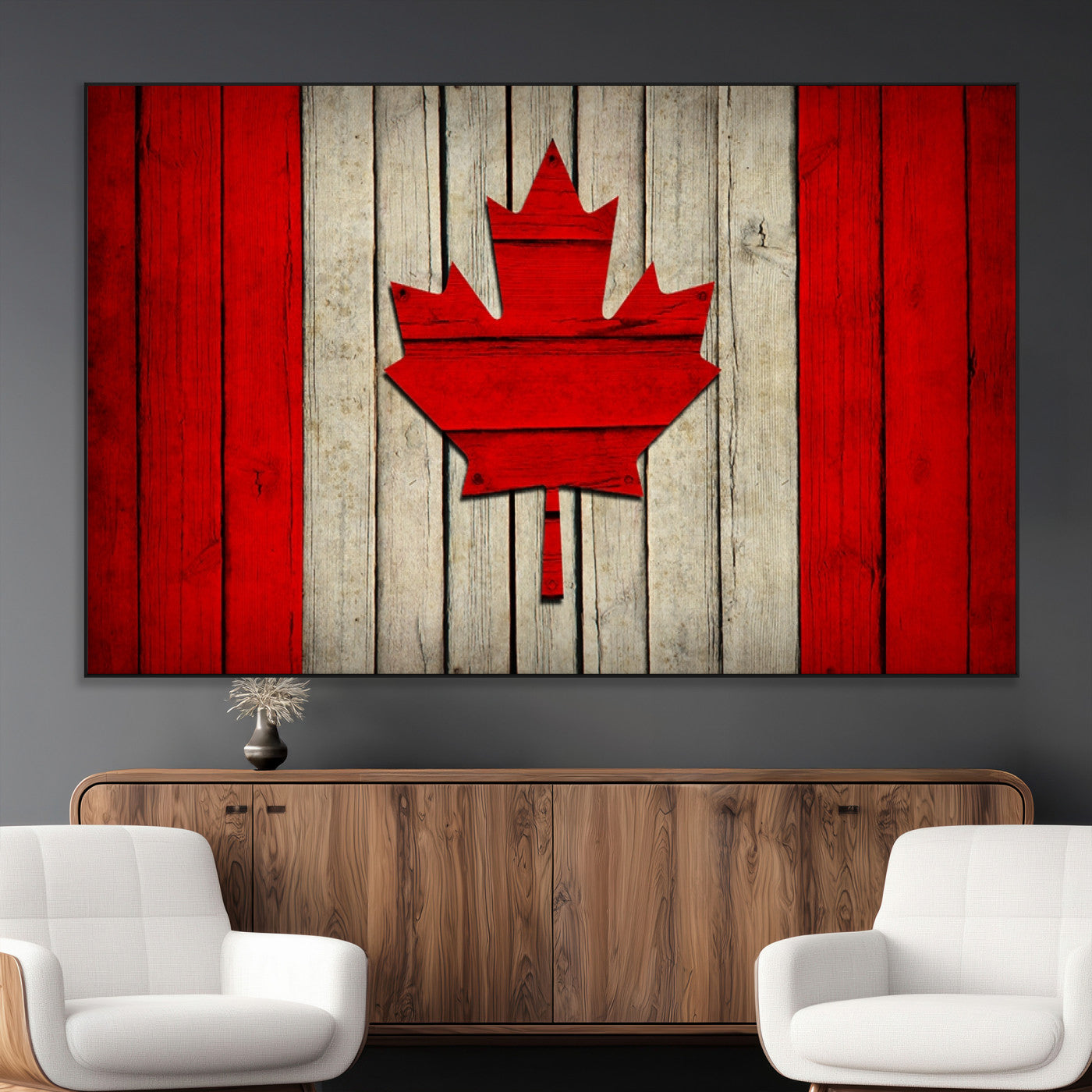 22674-MGV-CV-36X24-Rustic Canada Flag Wall Art – Framed Canadian Flag Canvas Print, Vintage Wood Texture Home or Office Decor