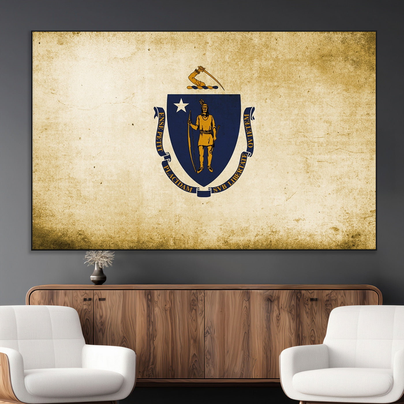 -Massachusetts Flag Wall Art Canvas Print