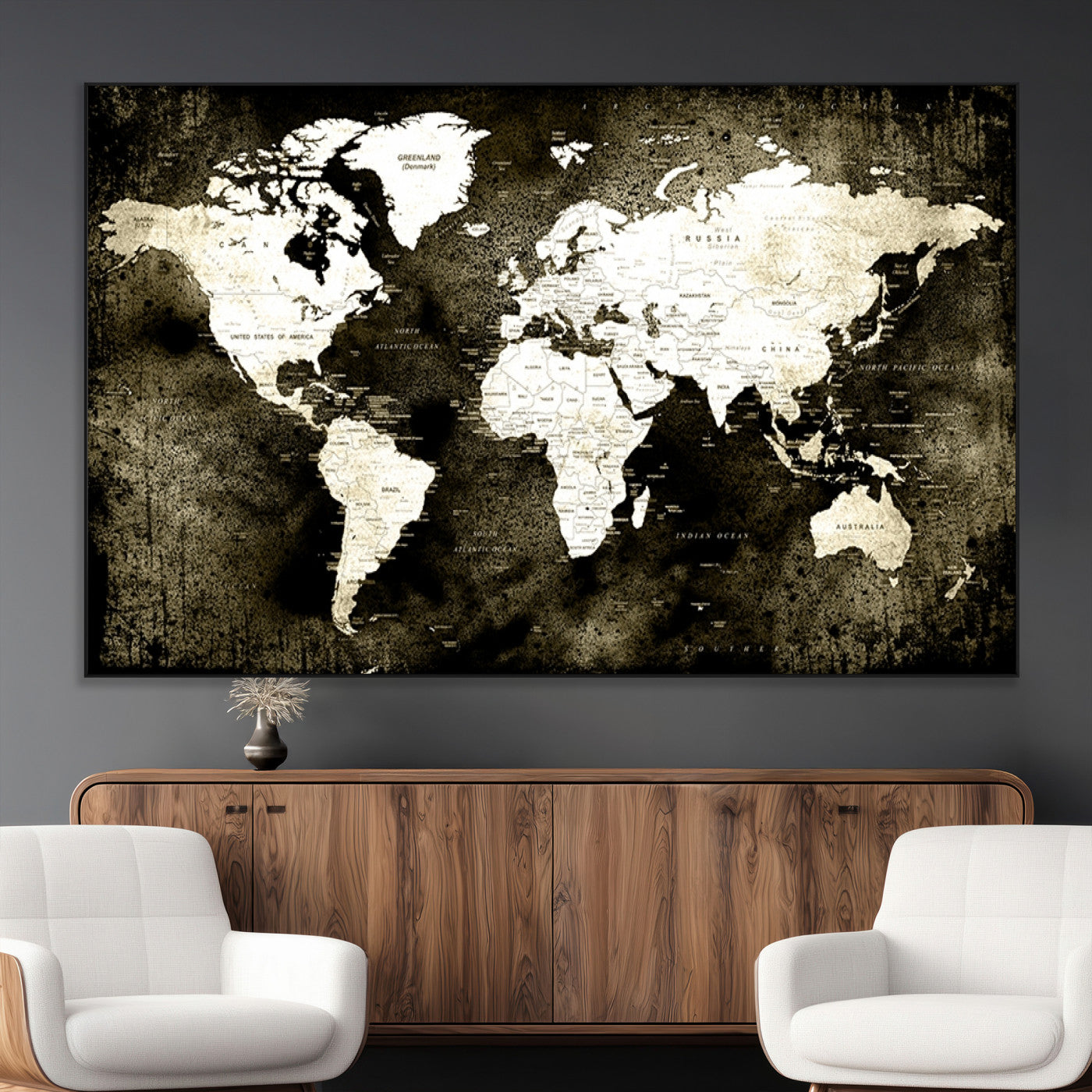 66737-MGV-CV-36X24-Vintage World Map Canvas Wall Art – Framed Push Pin Travel Map for Home and Office Decor, Rustic Wall Artwork for Travelers