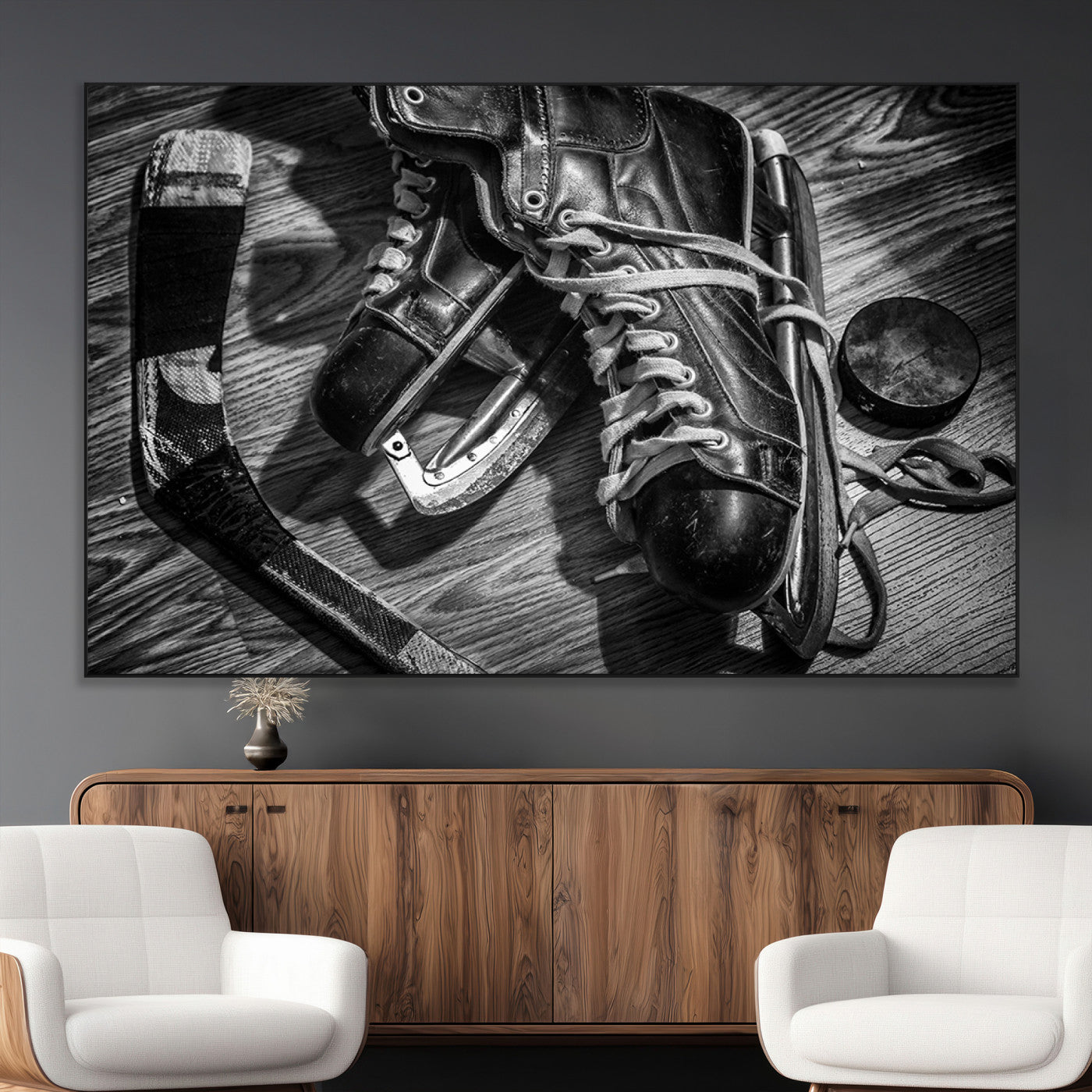 20553-MGV-CV-36X24-Old Pair of Mens Skates Wall Art Canvas, Men Skates Wall Art Print