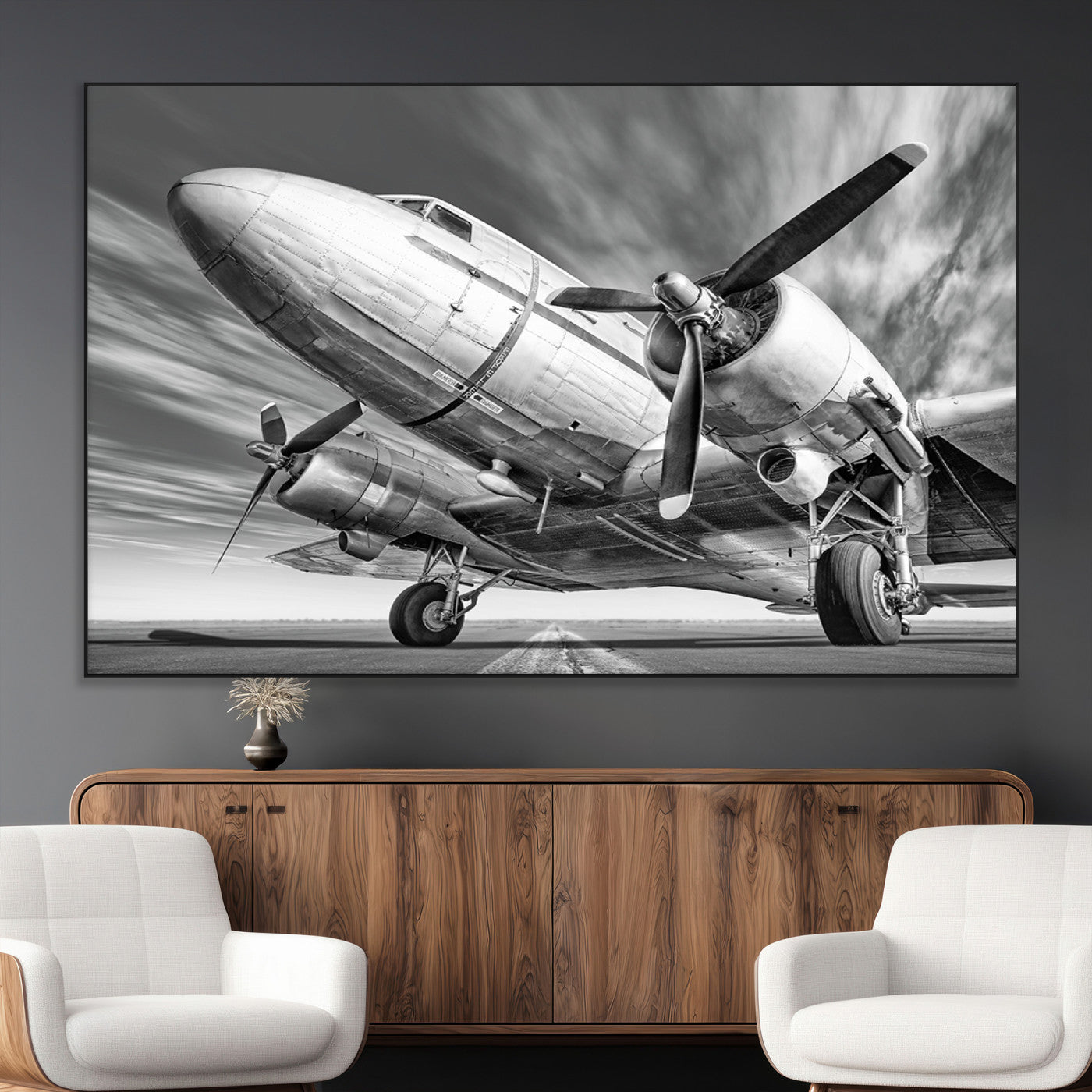 82744-MGV-CV-36X24-Vintage Airplane on Runway Canvas Print