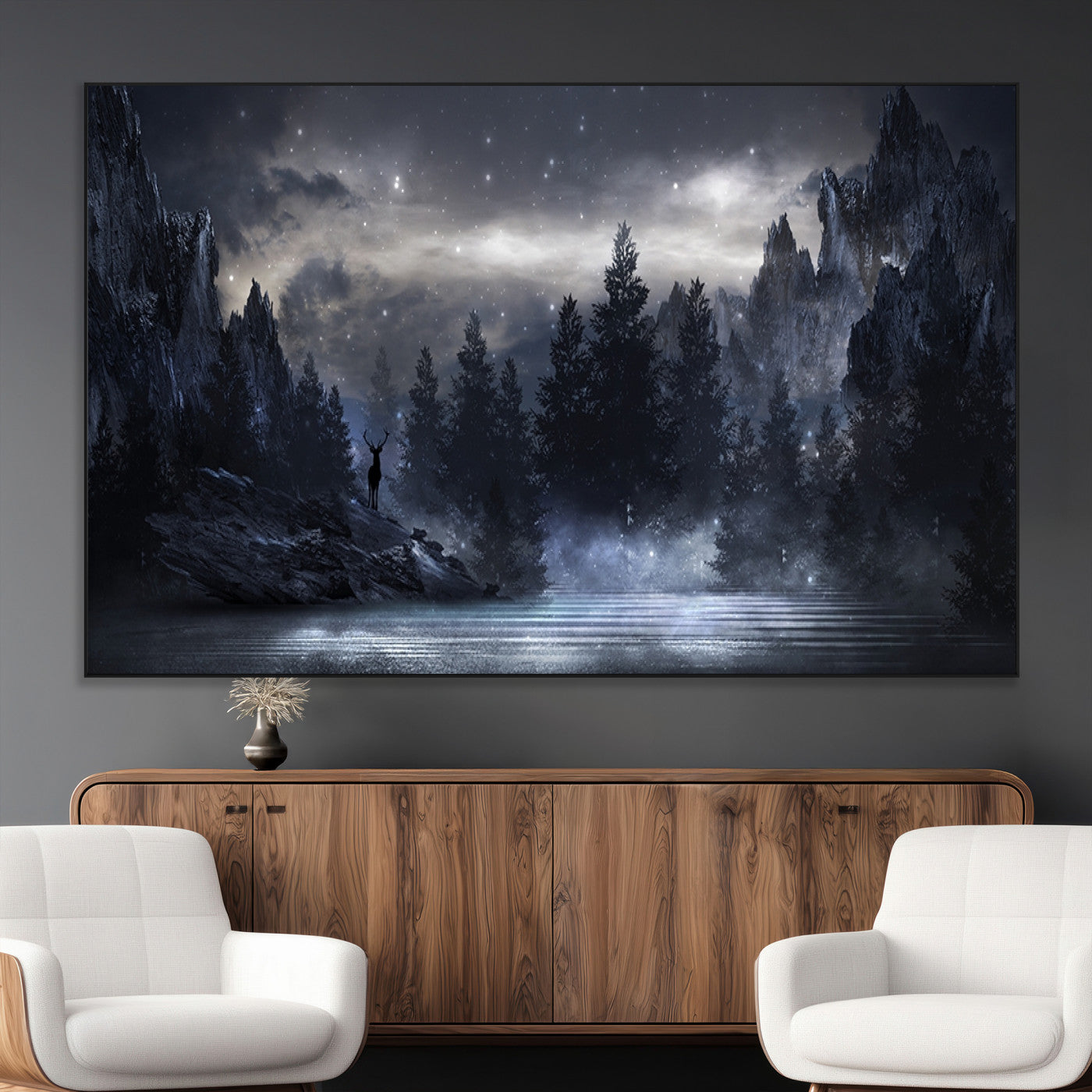 55385-MGV-CV-36X24-Night Landscape and Trees Wall Art Canvas Print