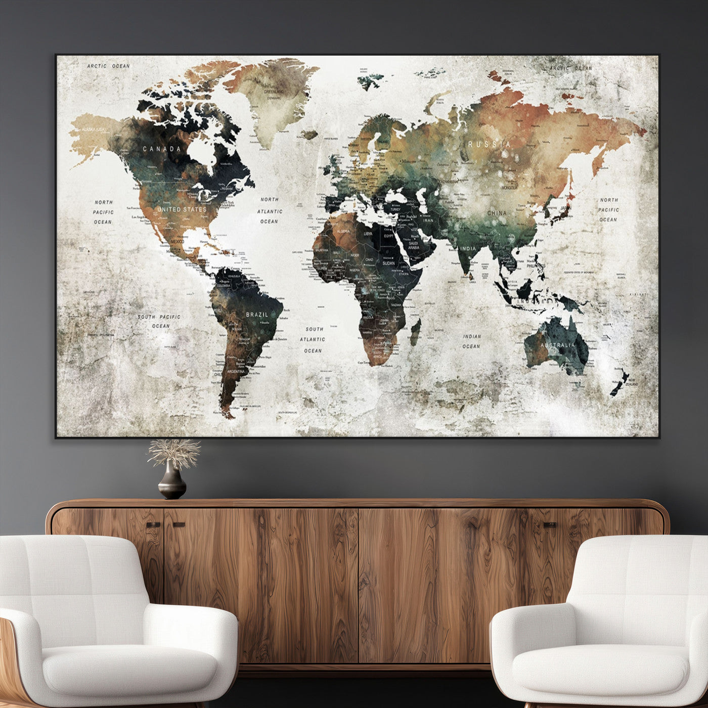 19444-MGV-CV-36X24-Push Pin World Map Canvas Print – Travel Tracker Wall Art for Couples, Perfect Anniversary Gift for Home or Office Decor