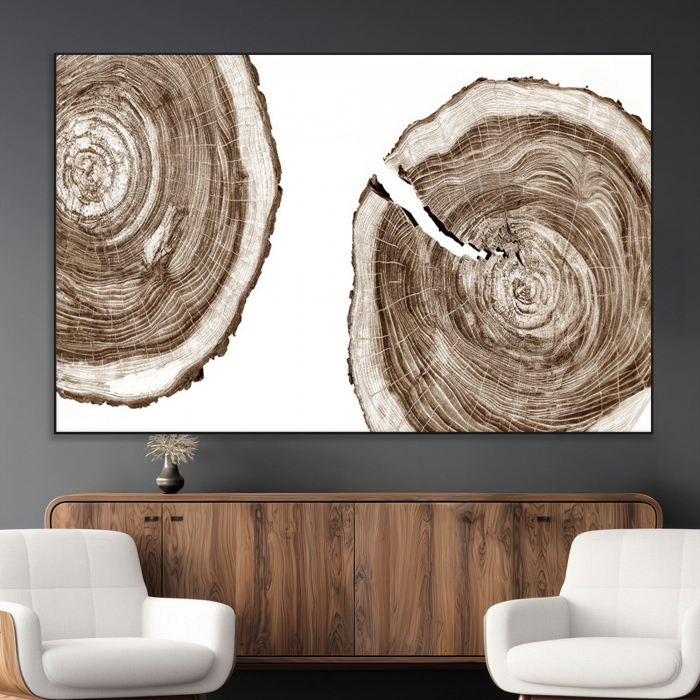 43743-MGV-CV-36X24-Wood Tree Ring Wall Art Canvas Prints, Tree Rings – Minimalist Black and White Wood Art | Triptych