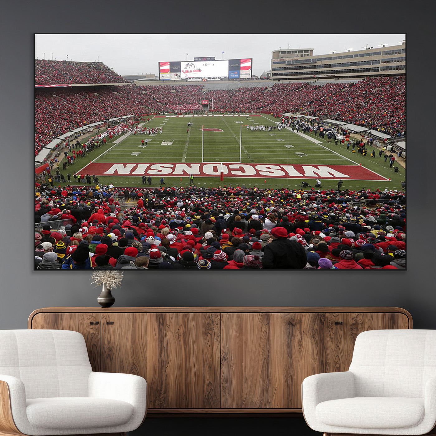 23461-MGV-CV-36X24-Wisconsin Badgers Team Print Canvas - Madison Camp Randall Stadium Wall Art Canvas Print