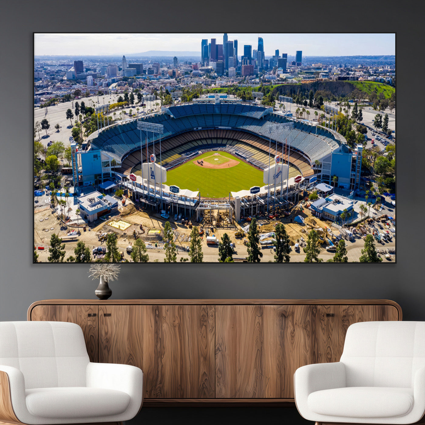 58596-MGV-CV-36X24-Los Angeles Dodgers Dodger Stadium Wall Art Canvas Print - MLB Baseball Stadium, Framed Los Angeles