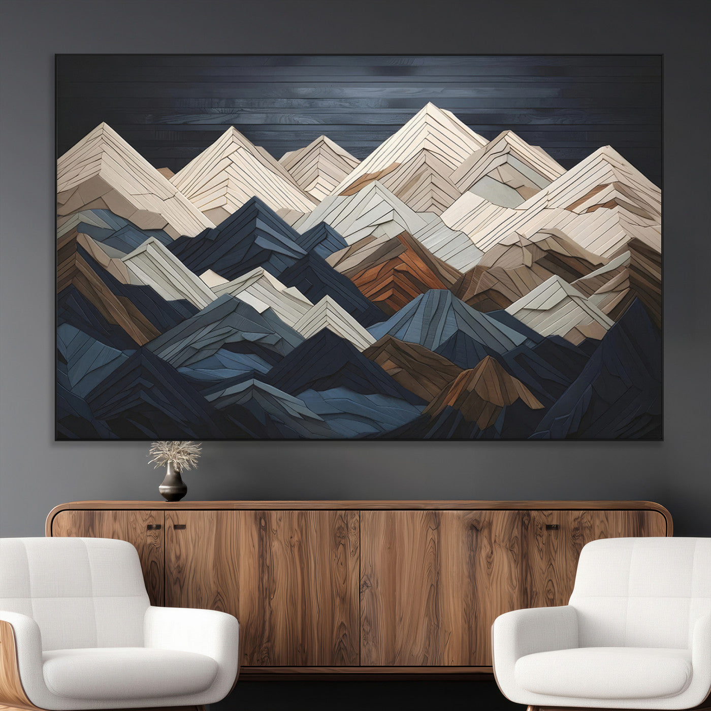 12896-MGV-CV-36X24-Rustic Mountain Landscape Wall Art Canvas Print – Framed 3D Wooden Effect Mountain Nature Artwork for Home, Office