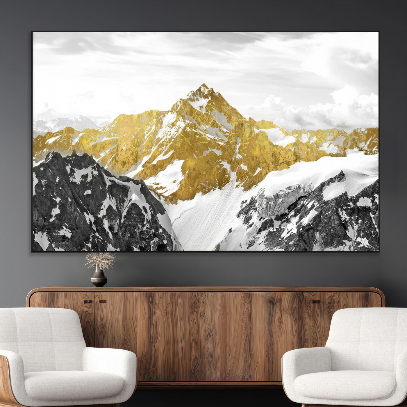 32102-MGV-CV-36X24-Gold Abstract Mountains Wall Art Print on Canvas, Nature Wall Art Print,