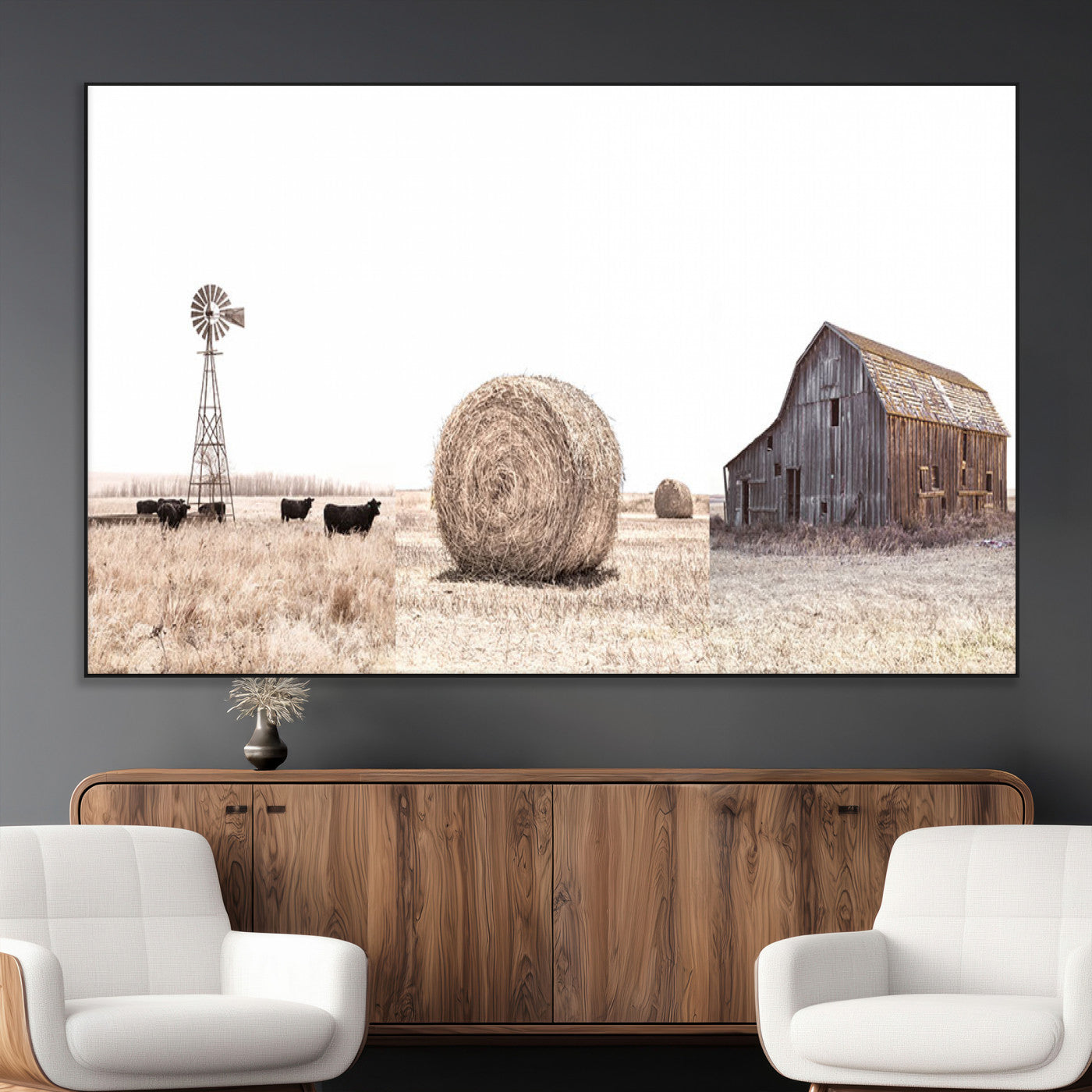 30918-MGV-CV-36X24-Rustic Farmhouse Wall Art Set of 3 – Country Barn and Wheat Field | Farm Prints for Country Home and