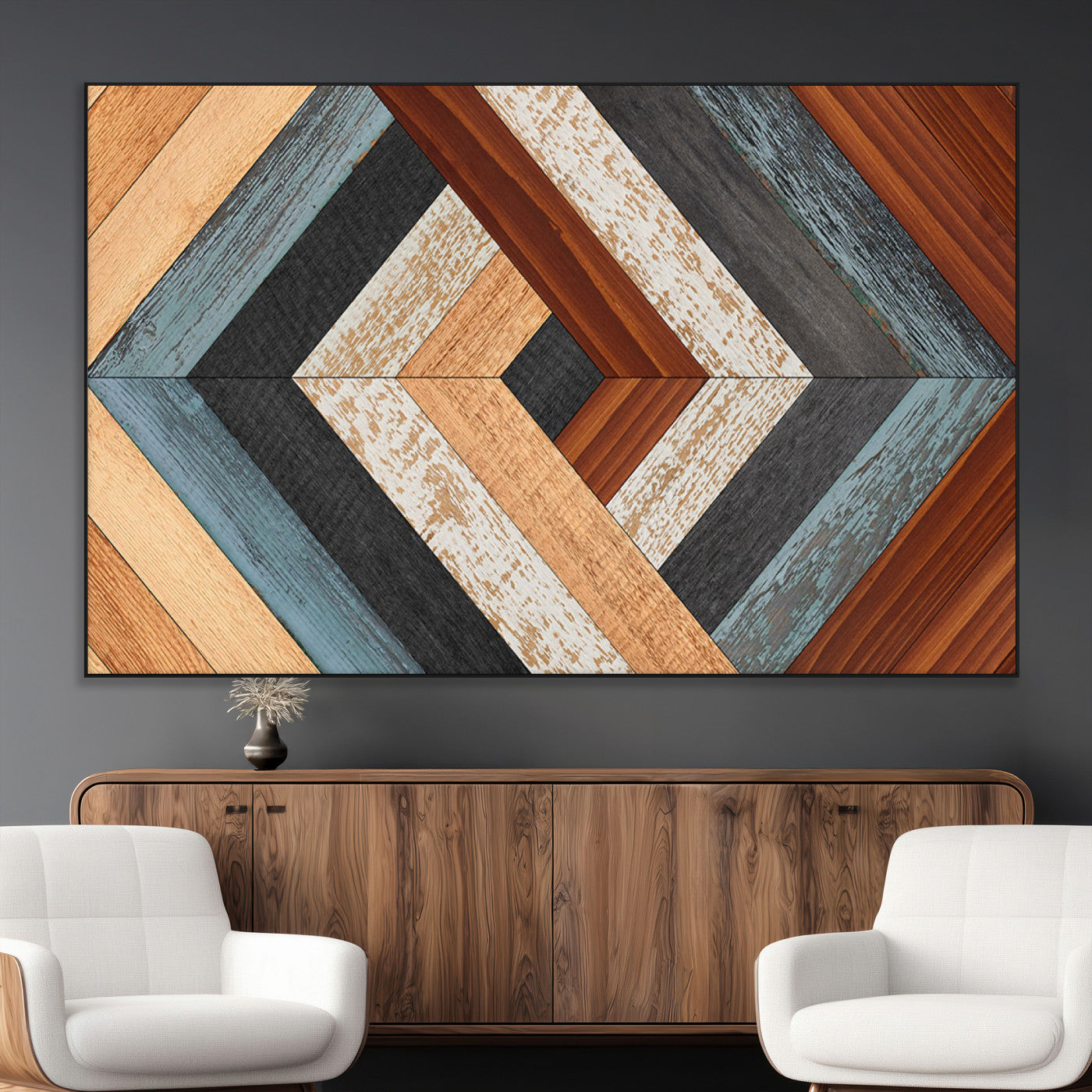 20897-MGV-CV-36X24-Geometric Wood Art Wall Decor Canvas Print, Rustic Wooden Pattern Triptych Wall Art for Living Room