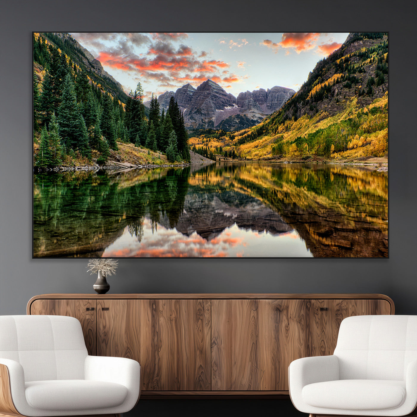 14376-MGV-CV-36X24-Maroon Bells Wall Art - Scenic Canvas Print of Maroon Bells in Autumn for Elegant Home or Office