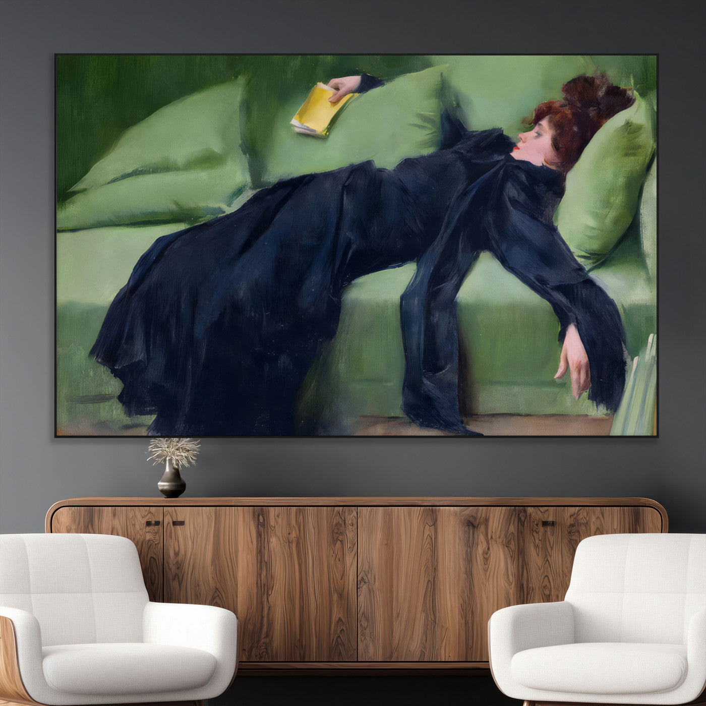 17725-MGV-CV-36X24-Decadent Girl by Ramon Casas Wall Art Canvas Print, Framed Decadent Girl Canvas Print