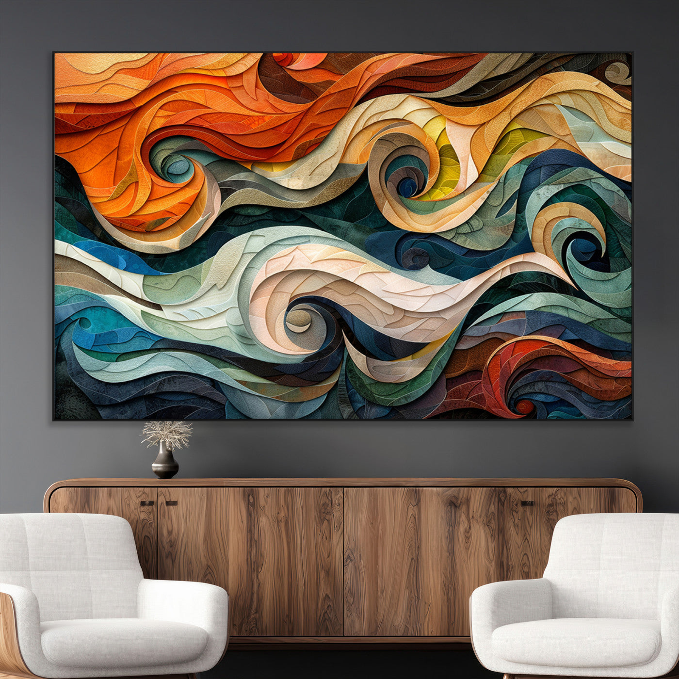 98463-MGV-CV-36X24-Abstract Wave Wall Art | Ready to Hang Framed Canvas Print | Vibrant Home Decor for Modern Spaces