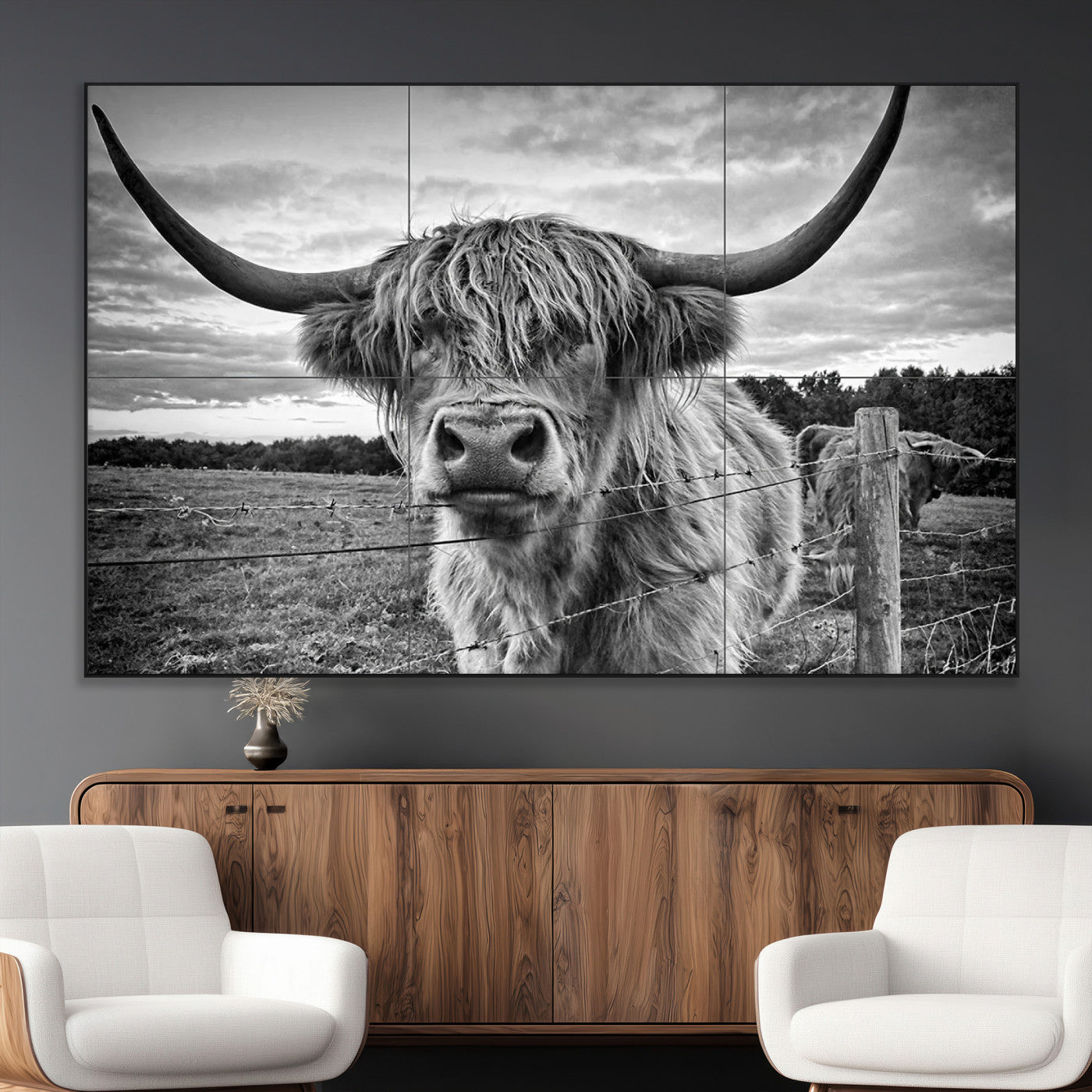 71937-MGV-CV-36X24-Scottish Highland Cow Canvas Wall Art Farmhouse Decor, Framed Scottish Highland Cow Print