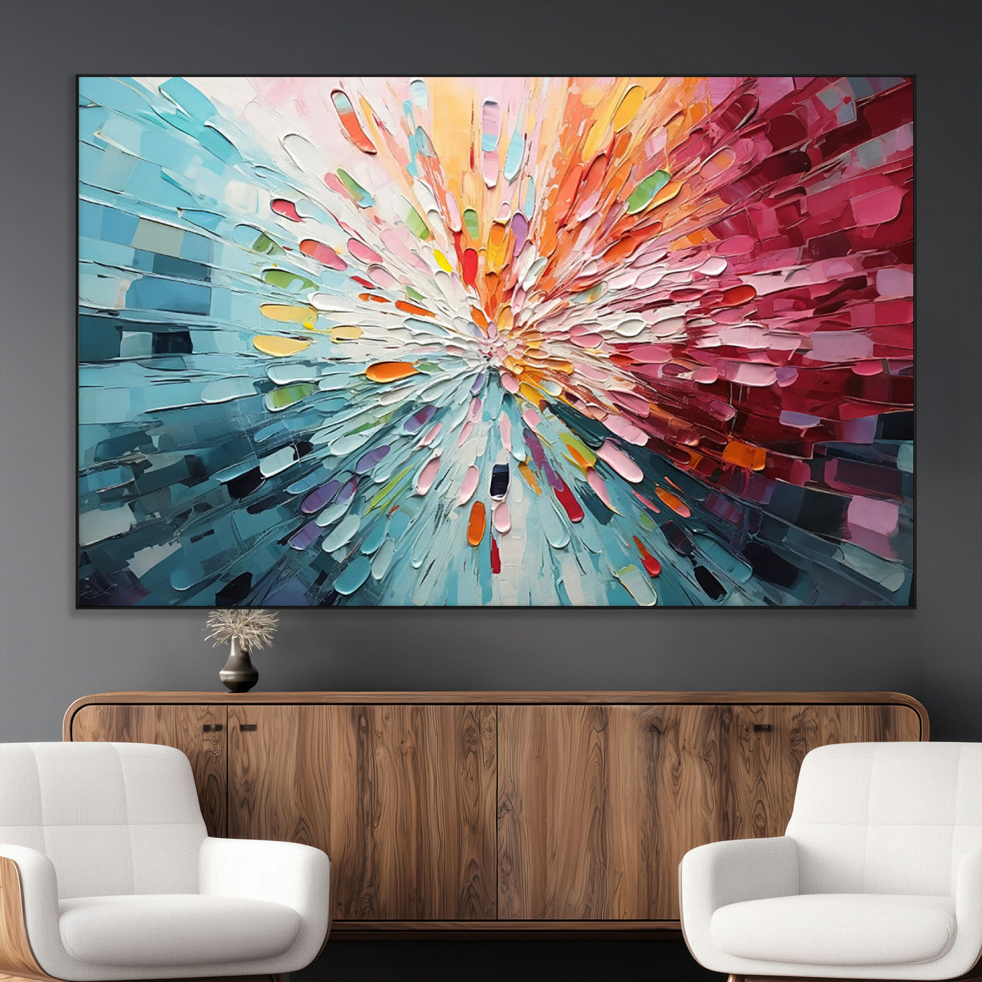 47065-MGV-CV-36X24-Radiant Bloom Abstract Floral Wall Art Canvas Print - Colorful Burst - Modern Living Room Decor -