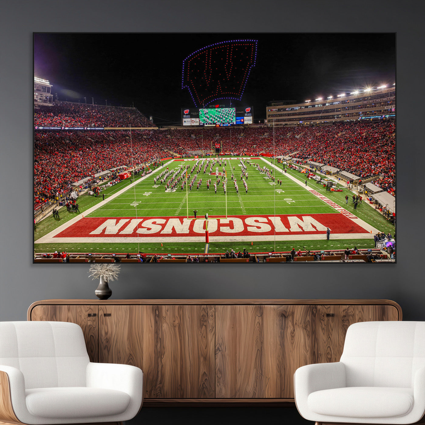 34125-MGV-CV-36X24-Wisconsin Badgers Football Team Print Canvas- Madison Camp Randall Stadium Wall Art Canvas Print