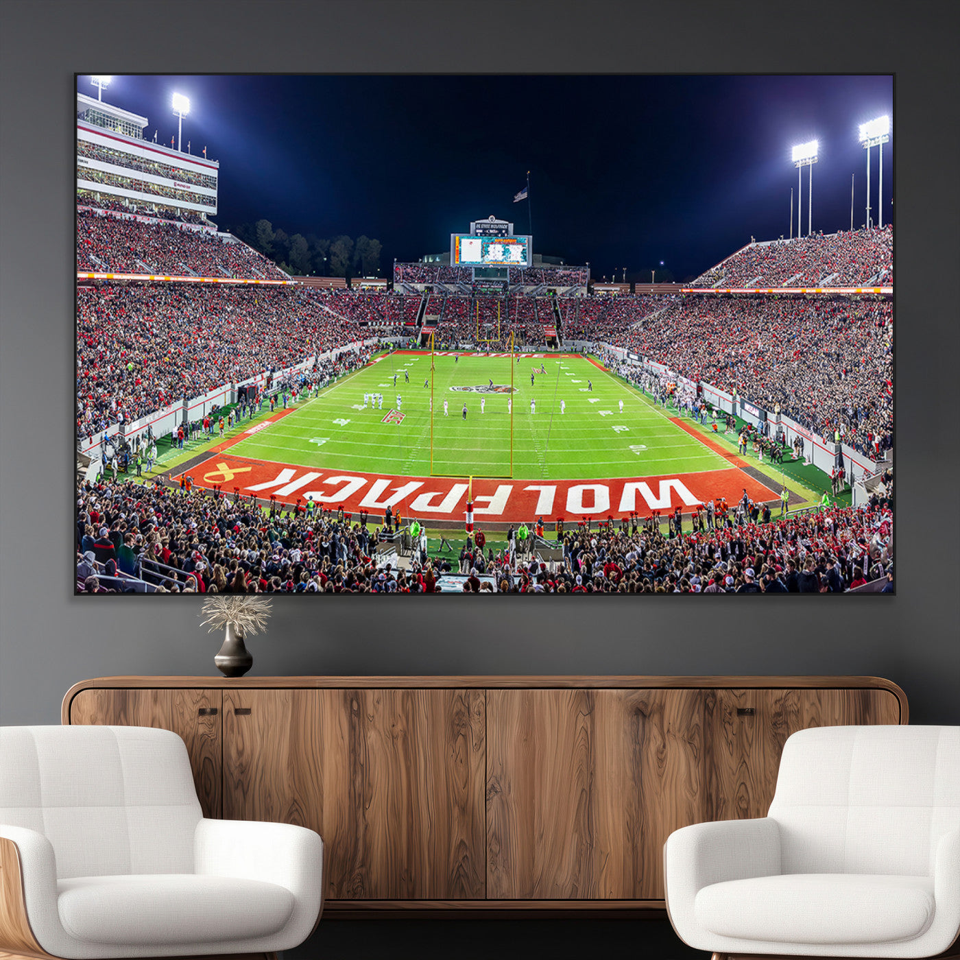 80943-MGV-CV-36X24-Wolfpack Football Team Print - Raleigh Carter-Finley Stadium Wall Art Canvas Print