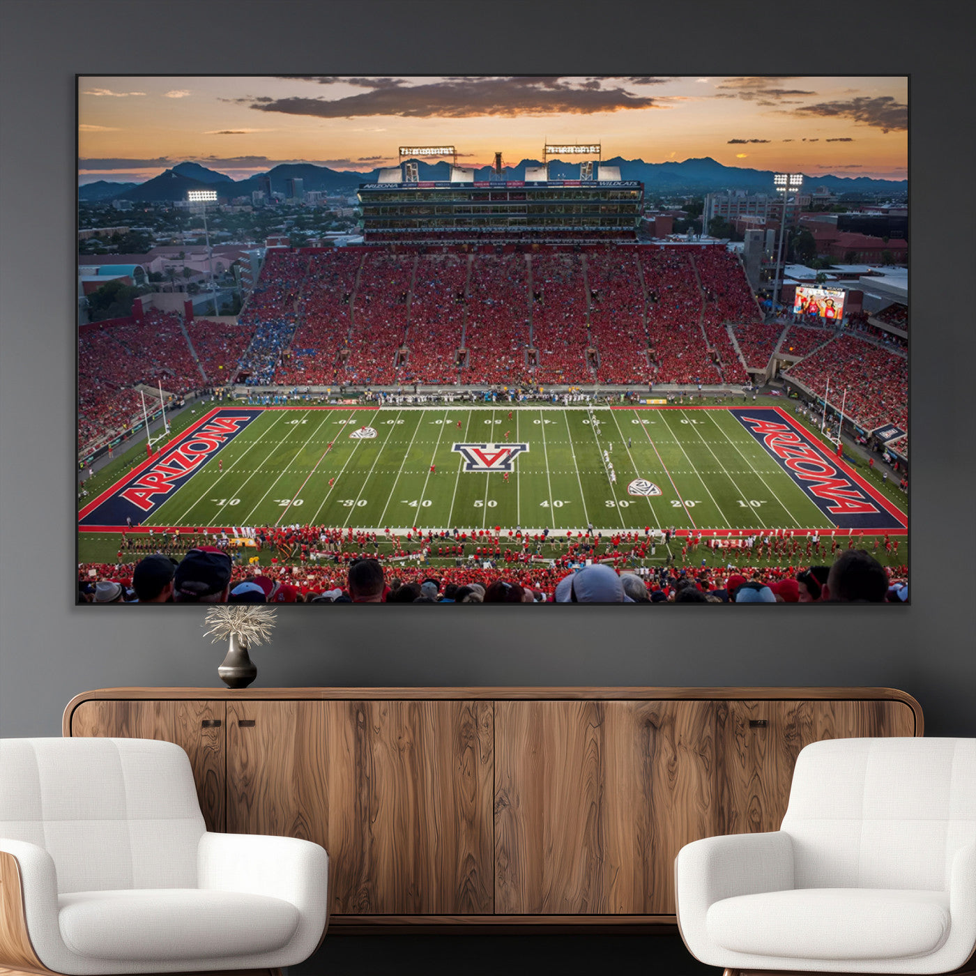 99722-MGV-CV-36X24-Framed Arizona Wildcats Football Team Print - Tucson Arizona Stadium Wall Art Canvas Print