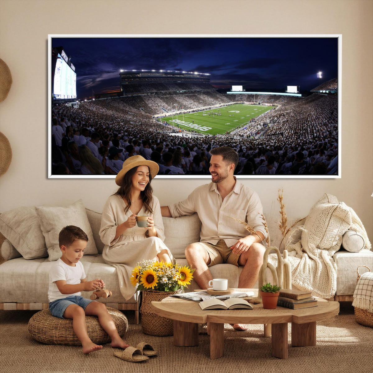 75193-PAN-FL-20X10 - Michigan State Spartans Canvas, Framed Football Team Print - East Lansing Spartan Stadium Wall Art