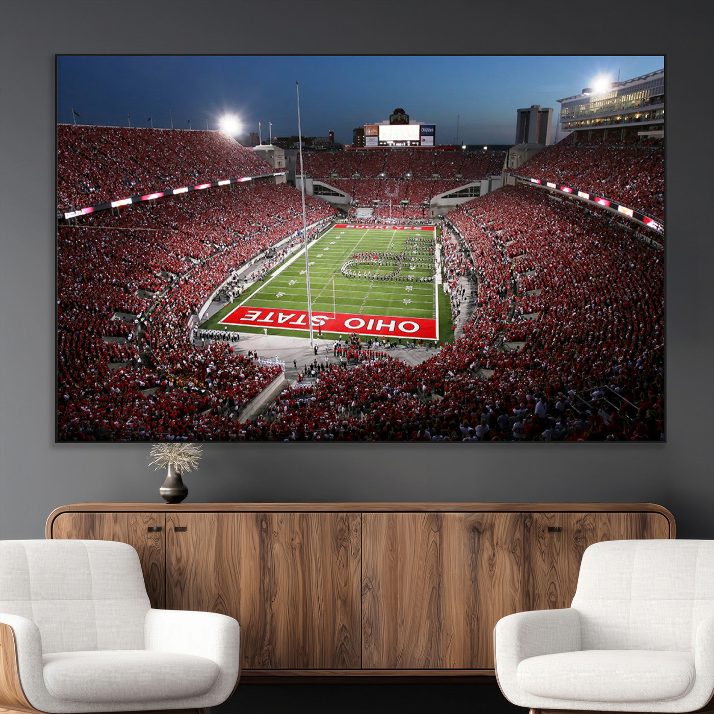 98743-MGV-CV-36X24-Ohio State University Buckeyes Football Team Print - Columbus Ohio Stadium Wall Art Canvas Print