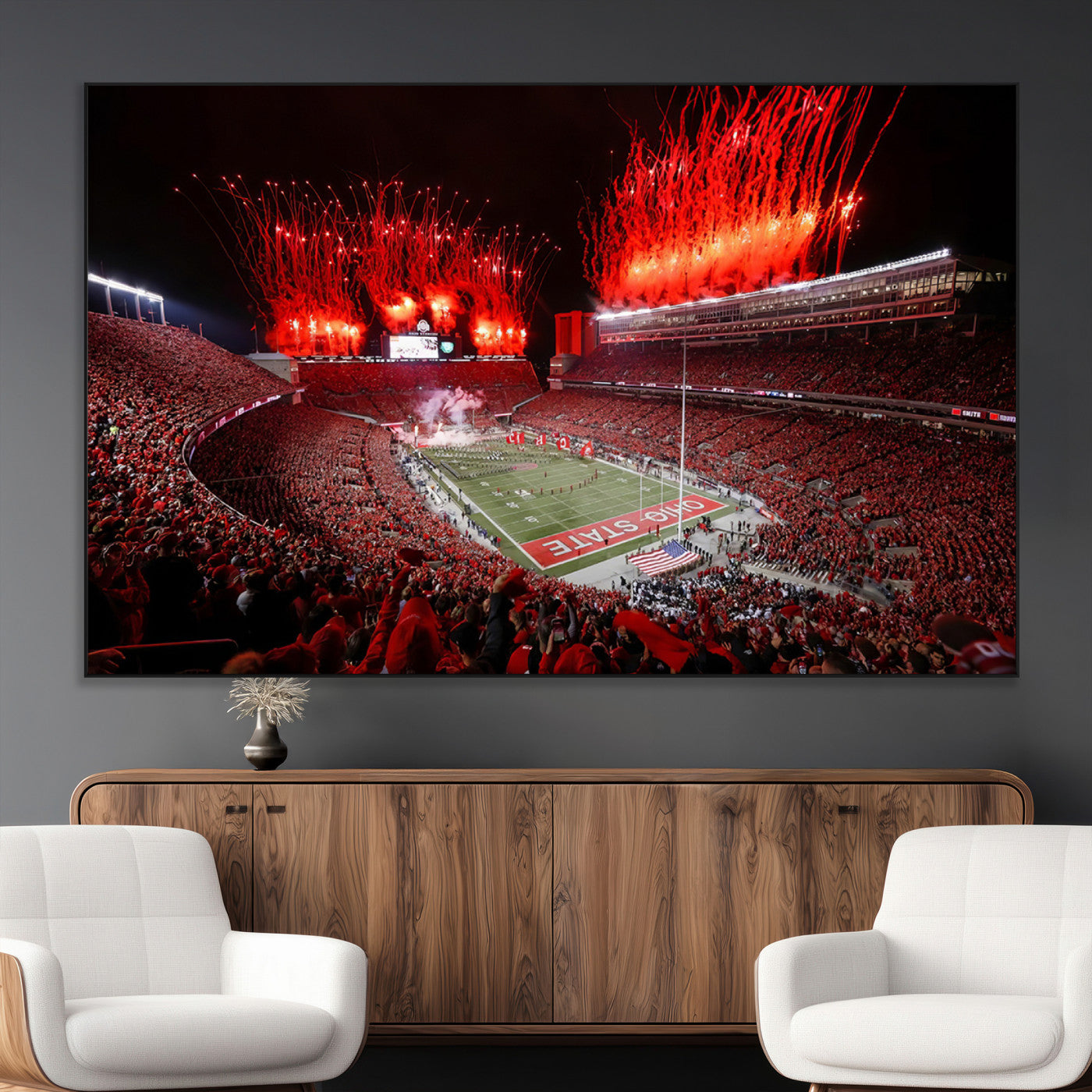 56909-MGV-CV-36X24-Ohio State University Buckeyes Football Team Print - Columbus Ohio Stadium Wall Art Canvas Print