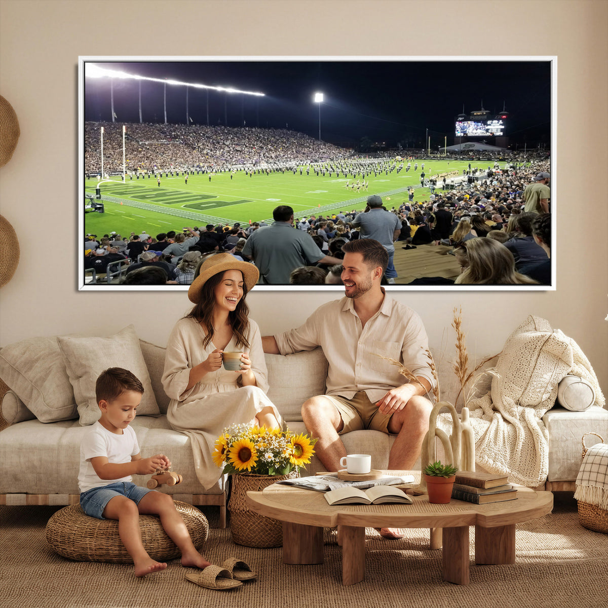 56796-PAN-FL-20X10 - Purdue University Boilermakers Football Team Print - West Lafayette Ross-Ade Stadium Wall Art Canvas