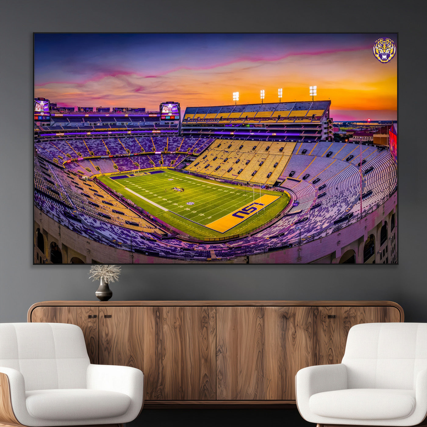 93538-MGV-CV-36X24-The Louisiana State University Tigers Football Team Print - Baton Rouge Tiger Stadium Wall Art