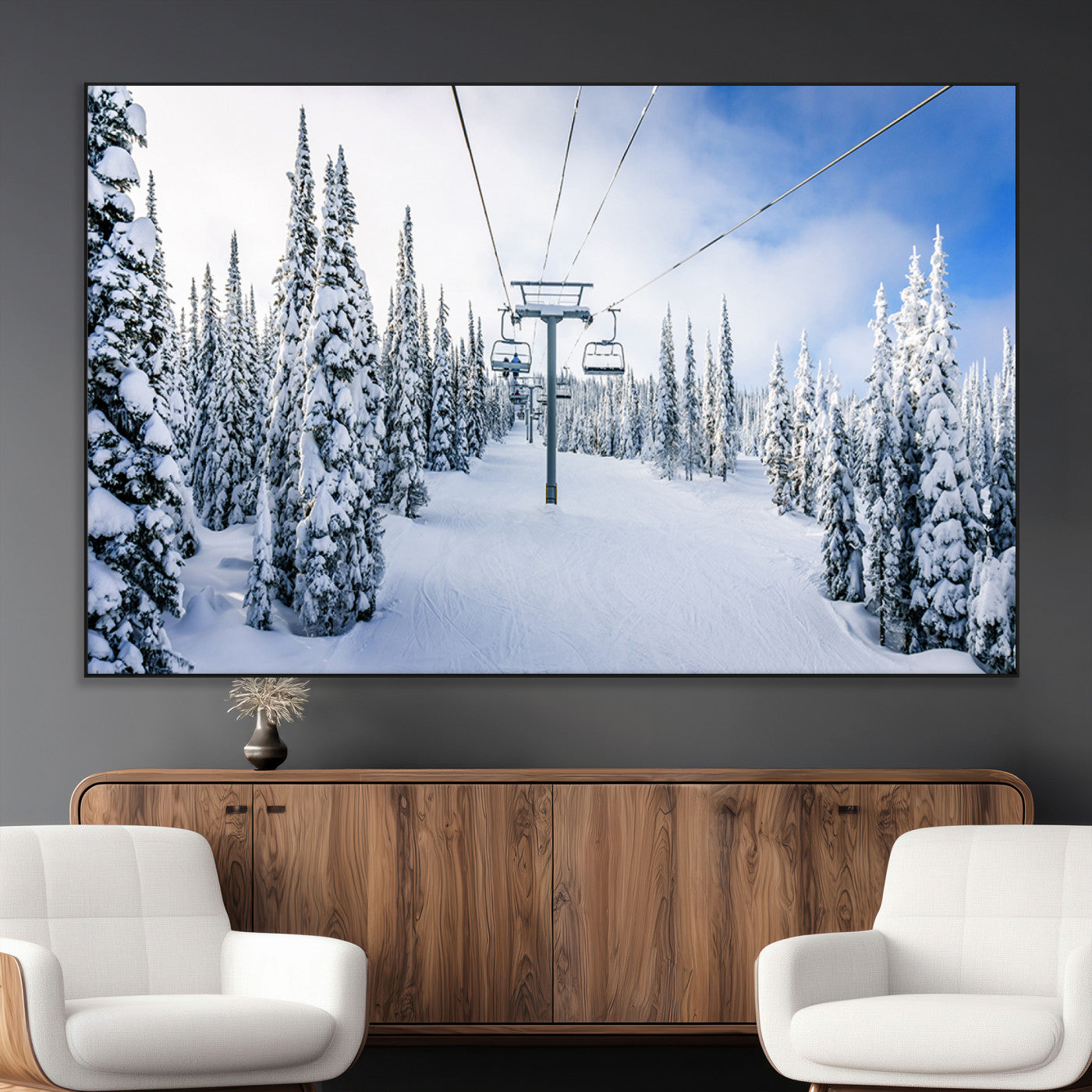 21569-MGV-CV-36X24-Winter Ski Lift Wall Art Print - Landscape Wall Art | Snowy Mountain Adventure | Perfect for Cabin