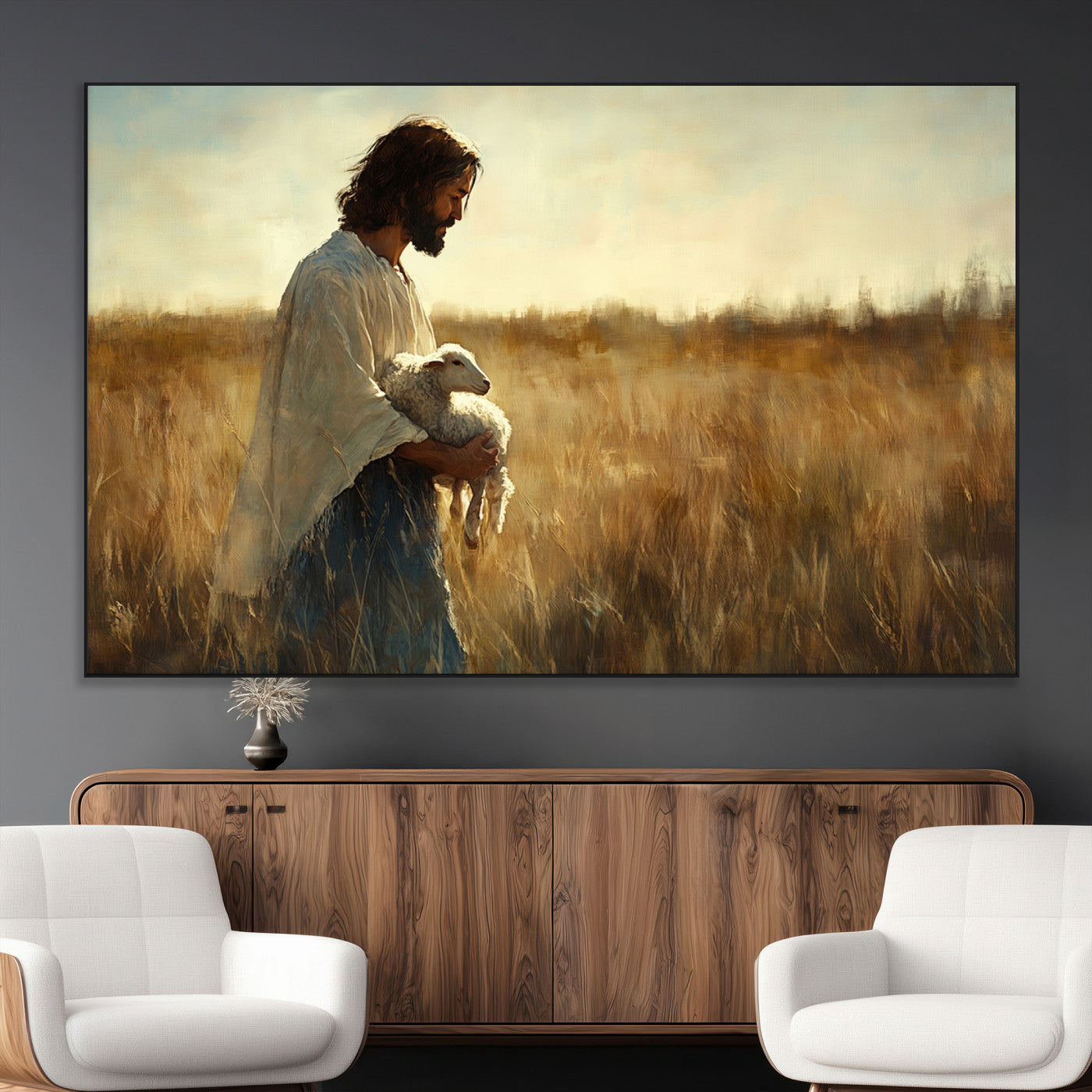 -Jesus the Good Shepherd Wall Art Canvas Print - Inspirational Christian Religious Print for Prayer