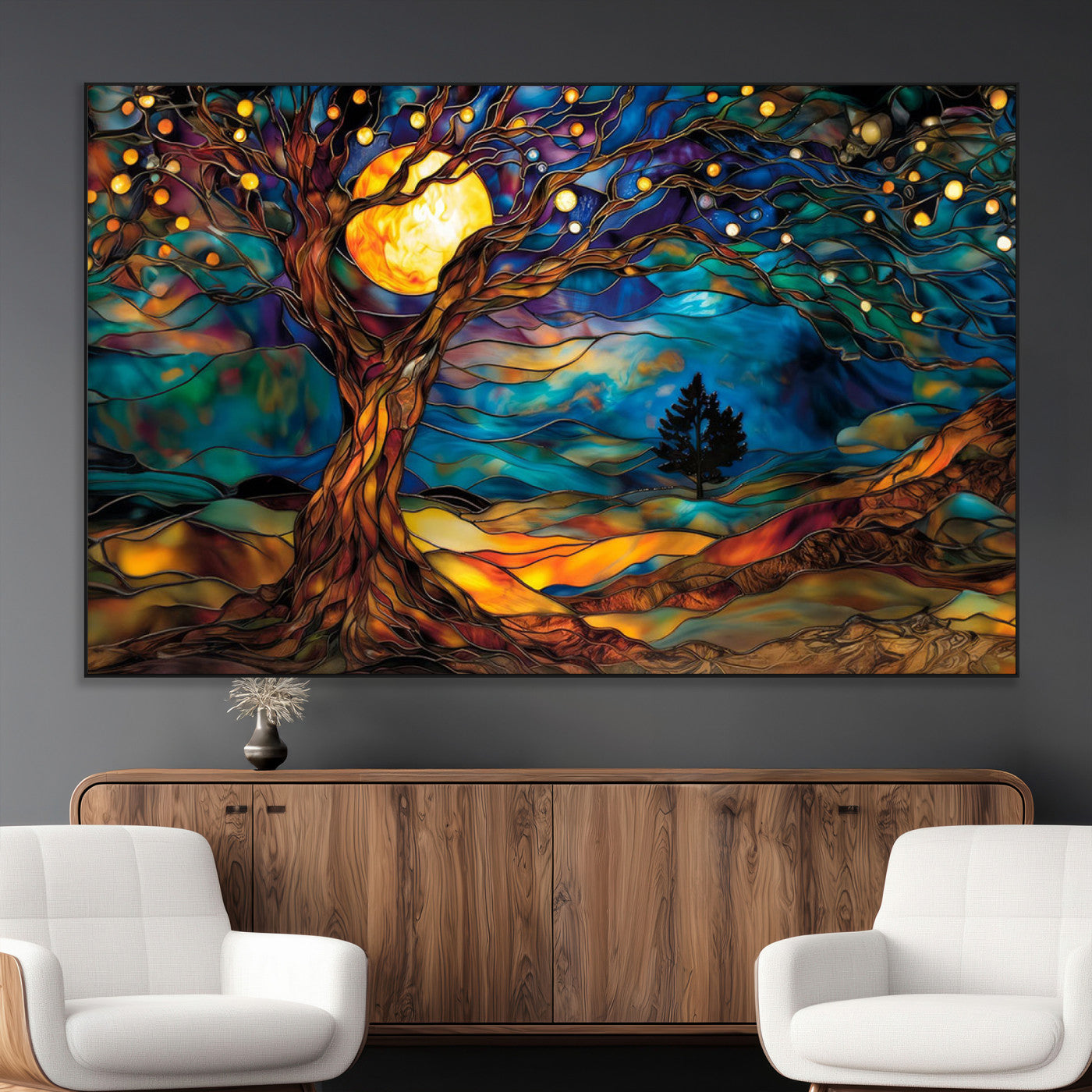 18319-MGV-CV-36X24-Tree of Life Wall Art - Yggdrasil Tree of Life Canvas Print - Vibrant Moonlit Tree Wall Art, Tree