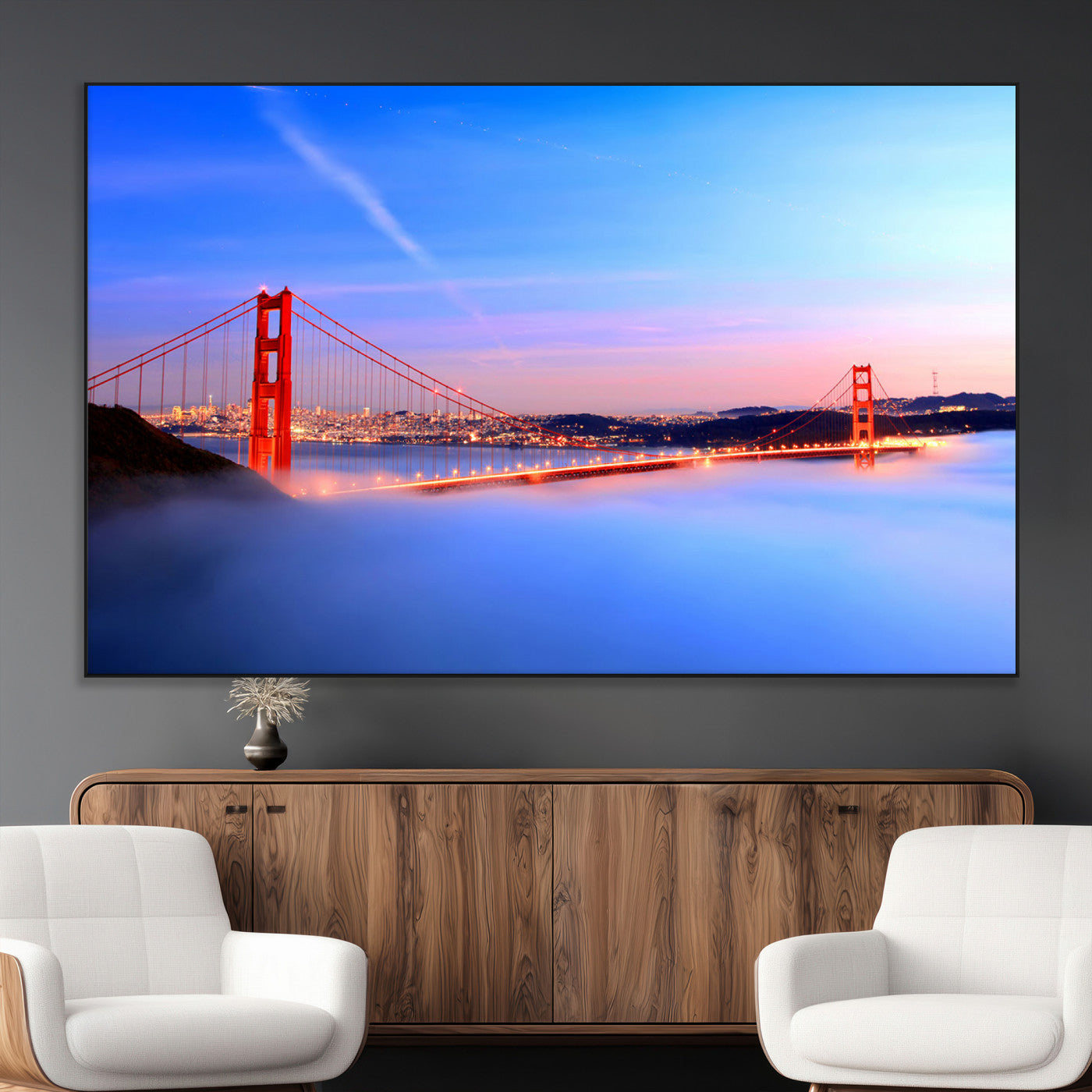 SEG-FC-51X34_Oversize - Golden Gate Bridge Wall Art Print, San Francisco Sunset Canvas Wall Art, Cityscape Canvas Print for