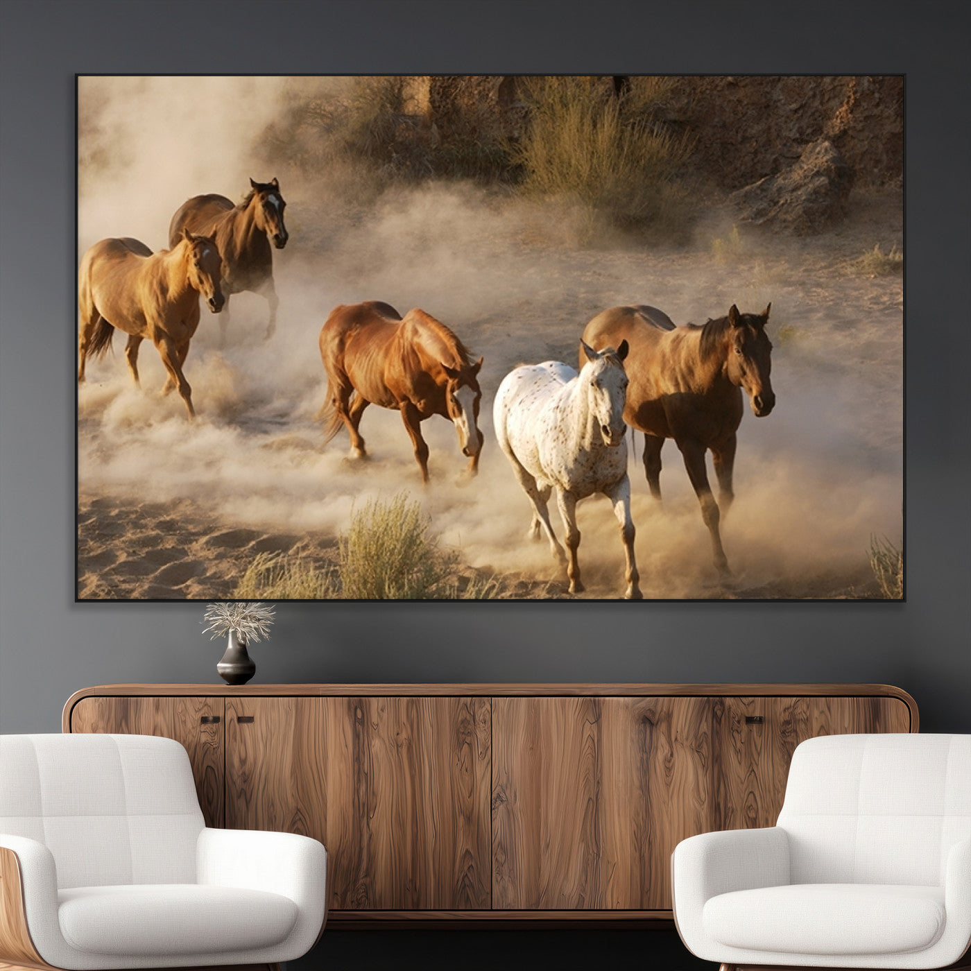 -Large Wall Art 5 Horses Running on Sand Canvas Print