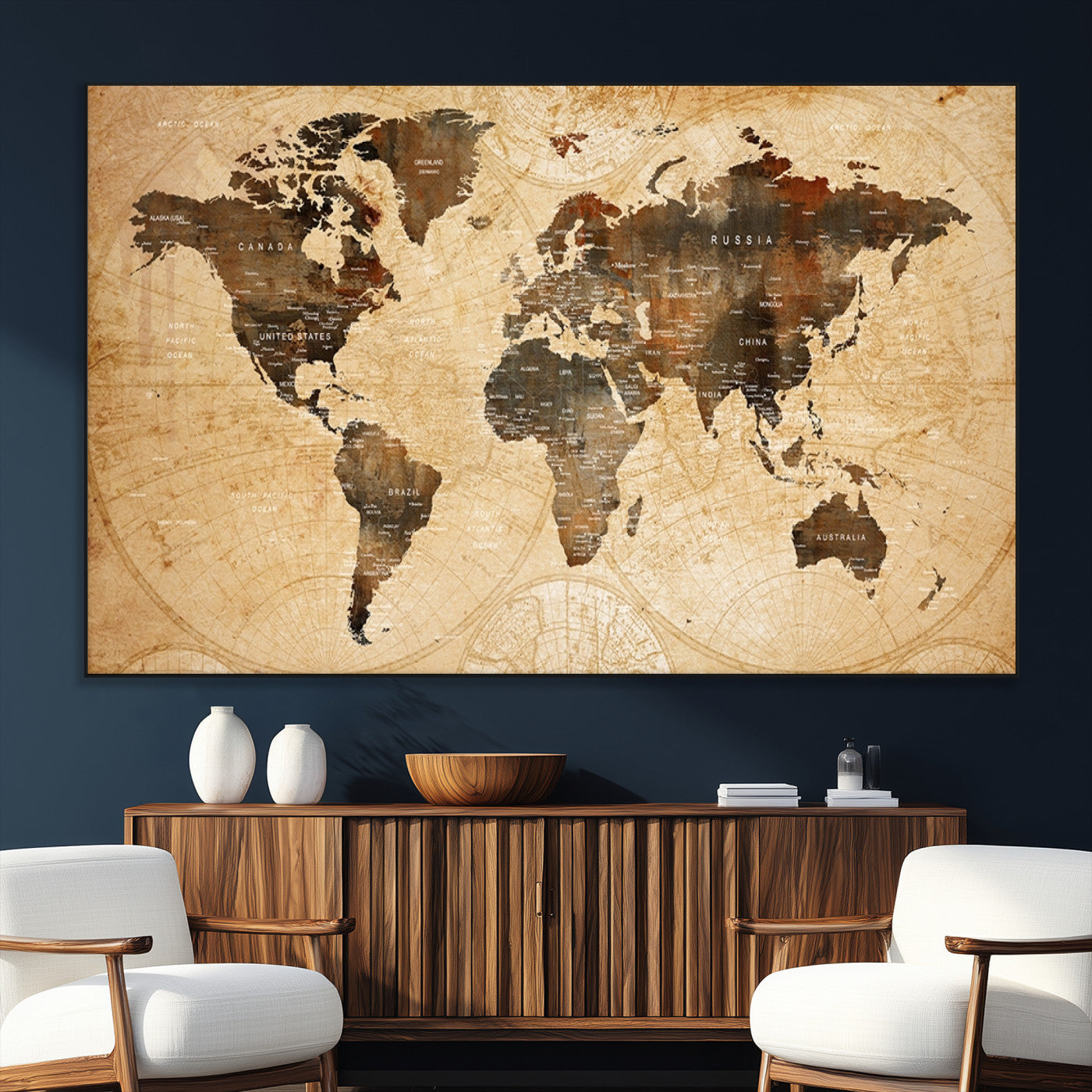 -Push Pin World Map Canvas Print – Framed Travel Tracker Wall Art for Couples, Perfect Anniversary Gift and Home Decor