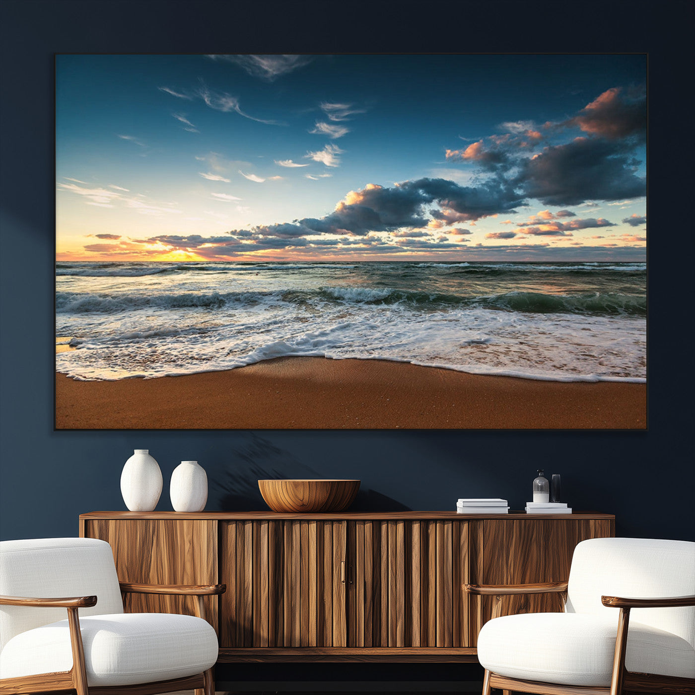 -Ocean Beach Wall Art Canvas Print Sunset Artwork Print Coastal Wall Art
