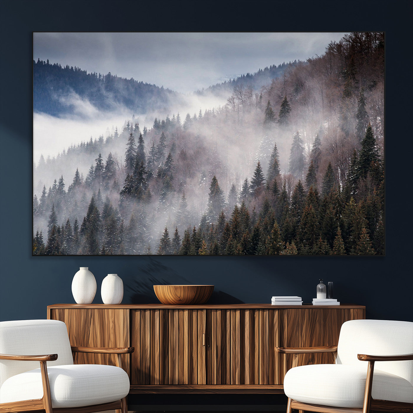 18459-MGV-CV-36X24-Beautiful Rising Fog in Winter Mountain Landscape- Framed Rising Fog in Winter Mountain Canvas