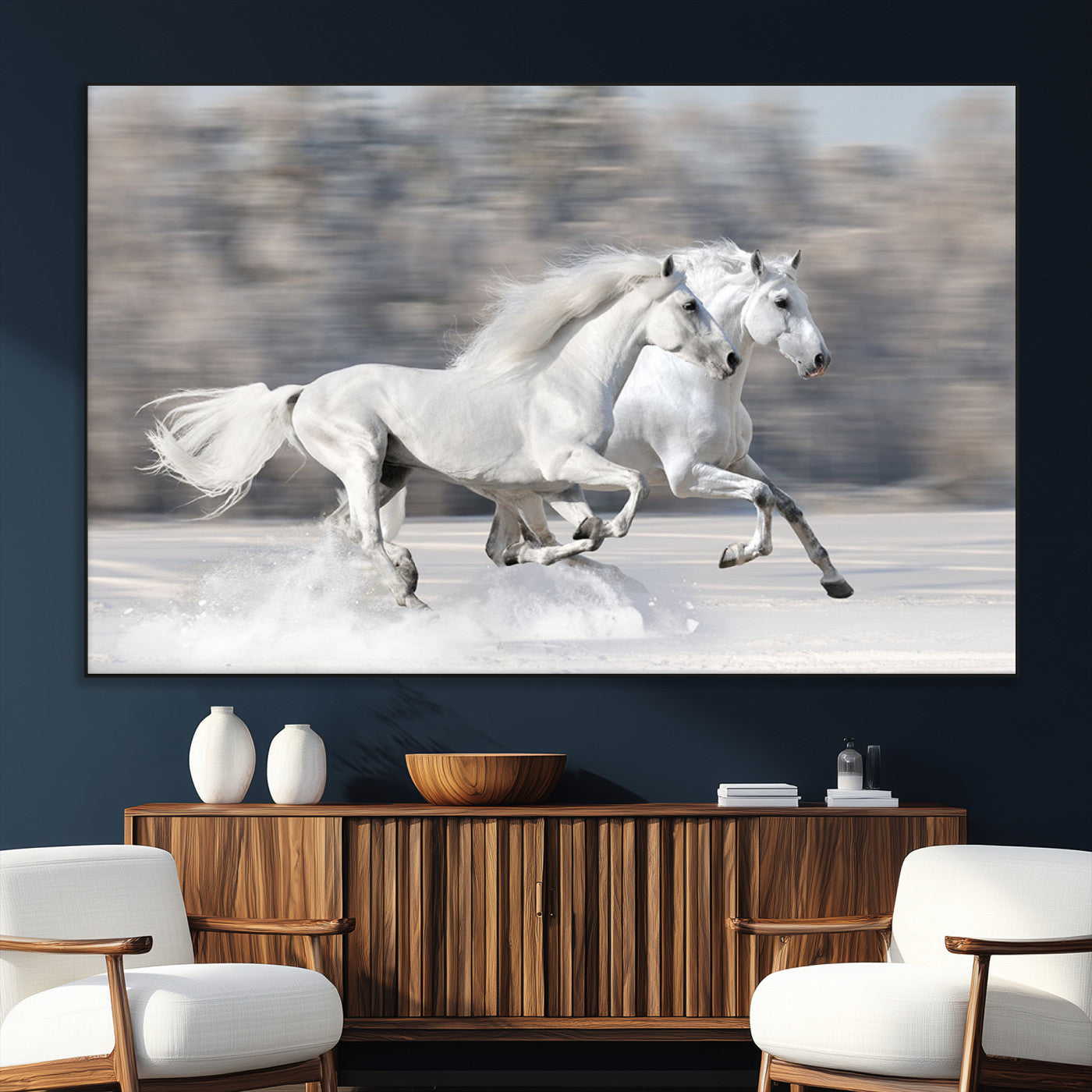 -The White Horses Wall Art, Framed White Horses Wall Art Canvas Print