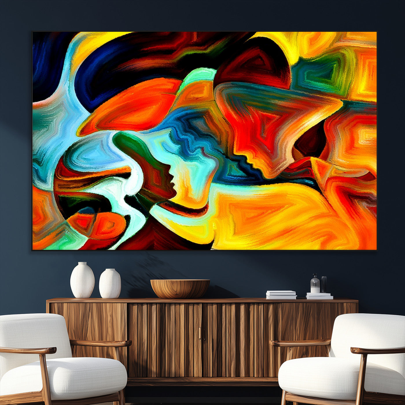 70242-MGV-CV-36X24-Human Love Figures Abstract Wall Art Canvas Print