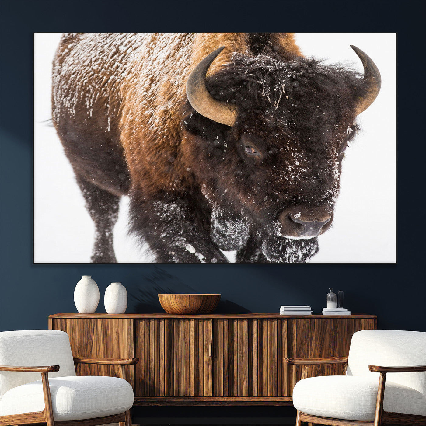 -Bison Wall Art Canvas Print For Farmhouse, Wild Animal Wall Art, Framed Wild Bison Wall Art
