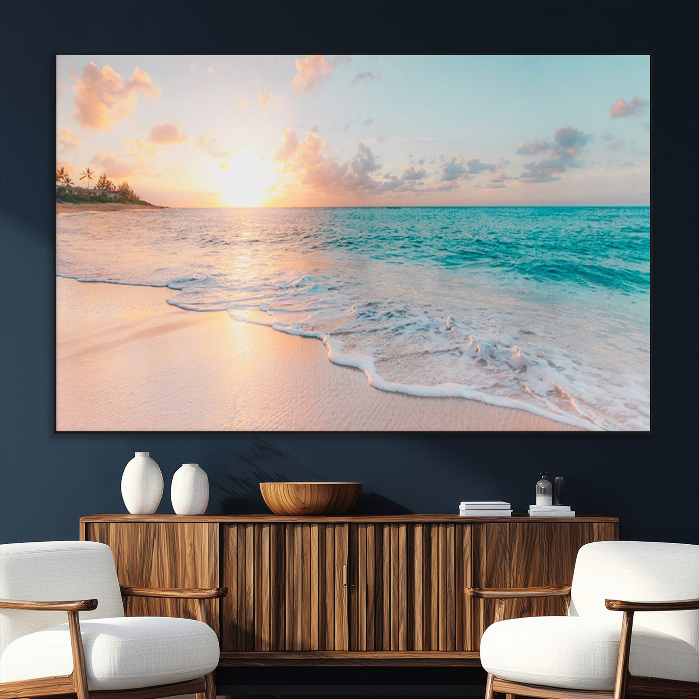 36554-MGV-CV-36X24-Beach Sunrise Wall Art, Coastal Seascape Canvas Print, Ocean Wave Multi-Panel Giclee, Coastal Sunset