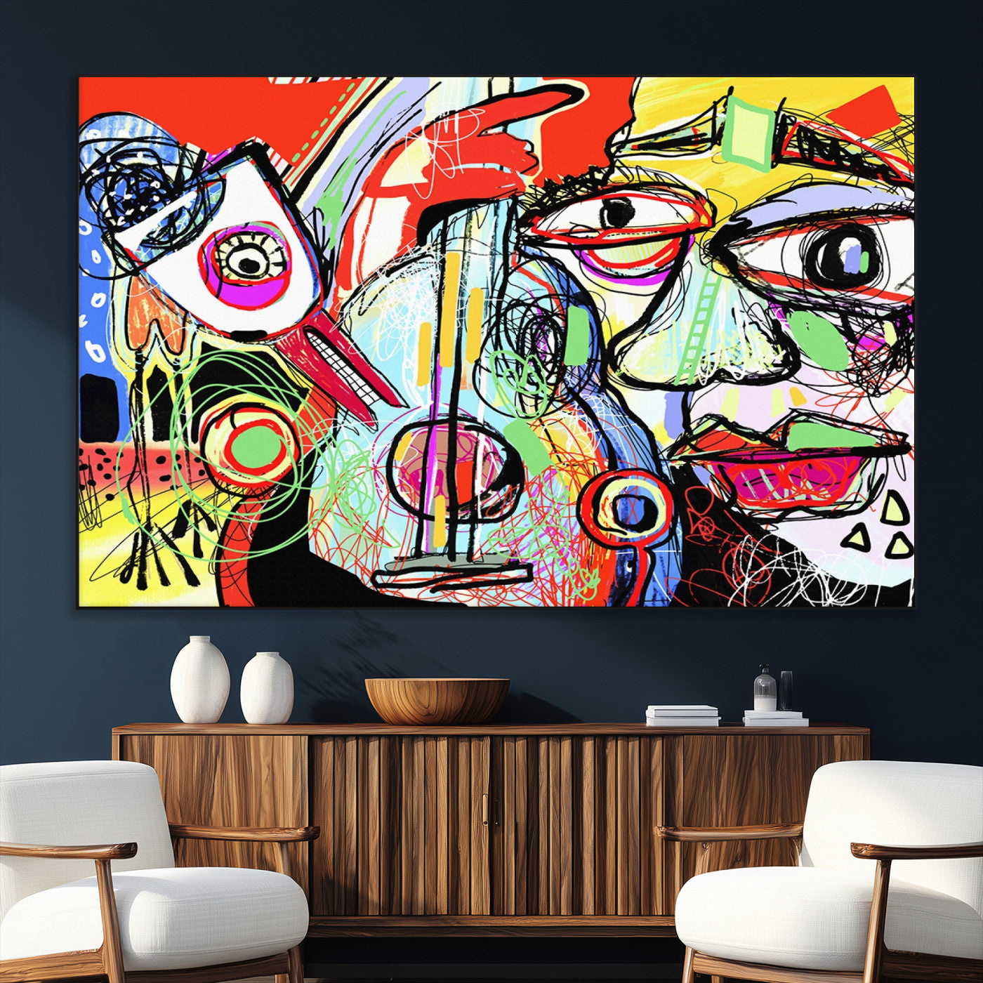 37796-MGV-CV-36X24-Picasso Style Art Abstract Canvas Wall Art Print , Colorful Abstract Artwork