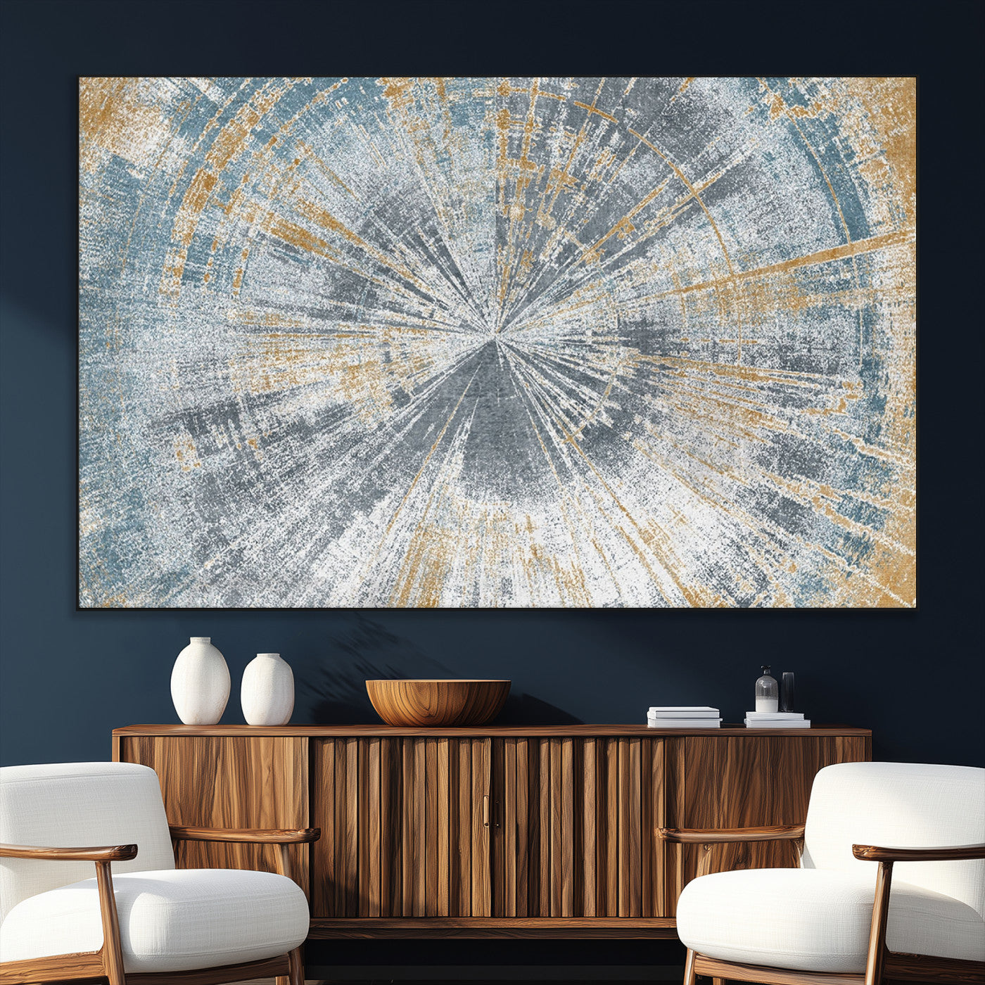 17631-MGV-CV-36X24-Radiant Abstract Wood Rings Canvas Art – Modern Triptych Wall Decor for Living Room or Farmhouse