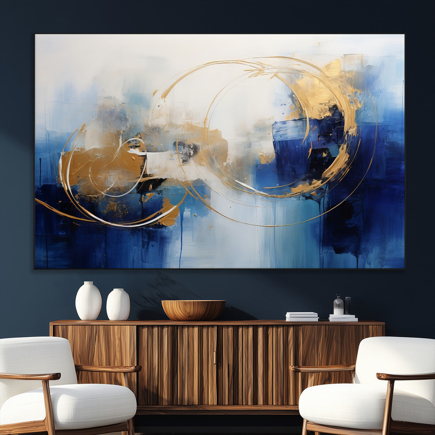 52314-MGV-CV-36X24-Navy Blue Abstract Wall Art Canvas Print