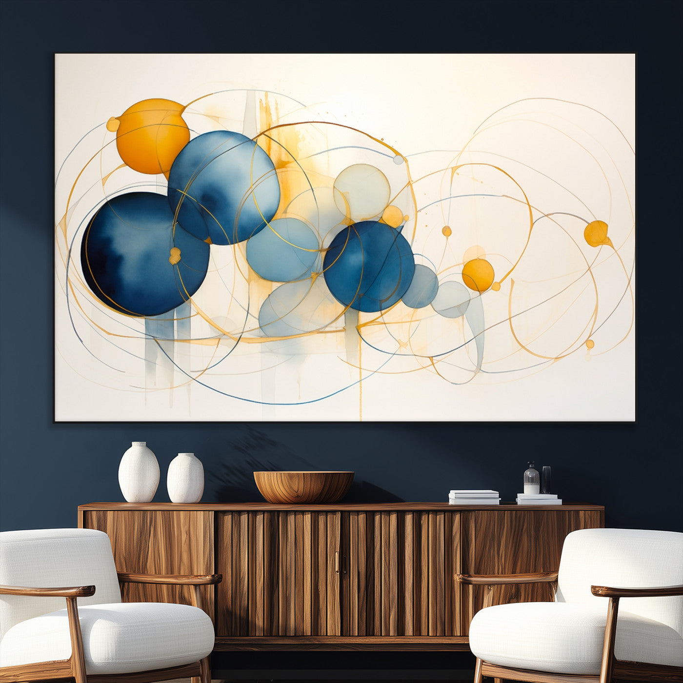 36188-MGV-CV-36X24-Geometric Blue Orange Abstract Wall Art Canvas, Geometric Blue Orange Canvas Print