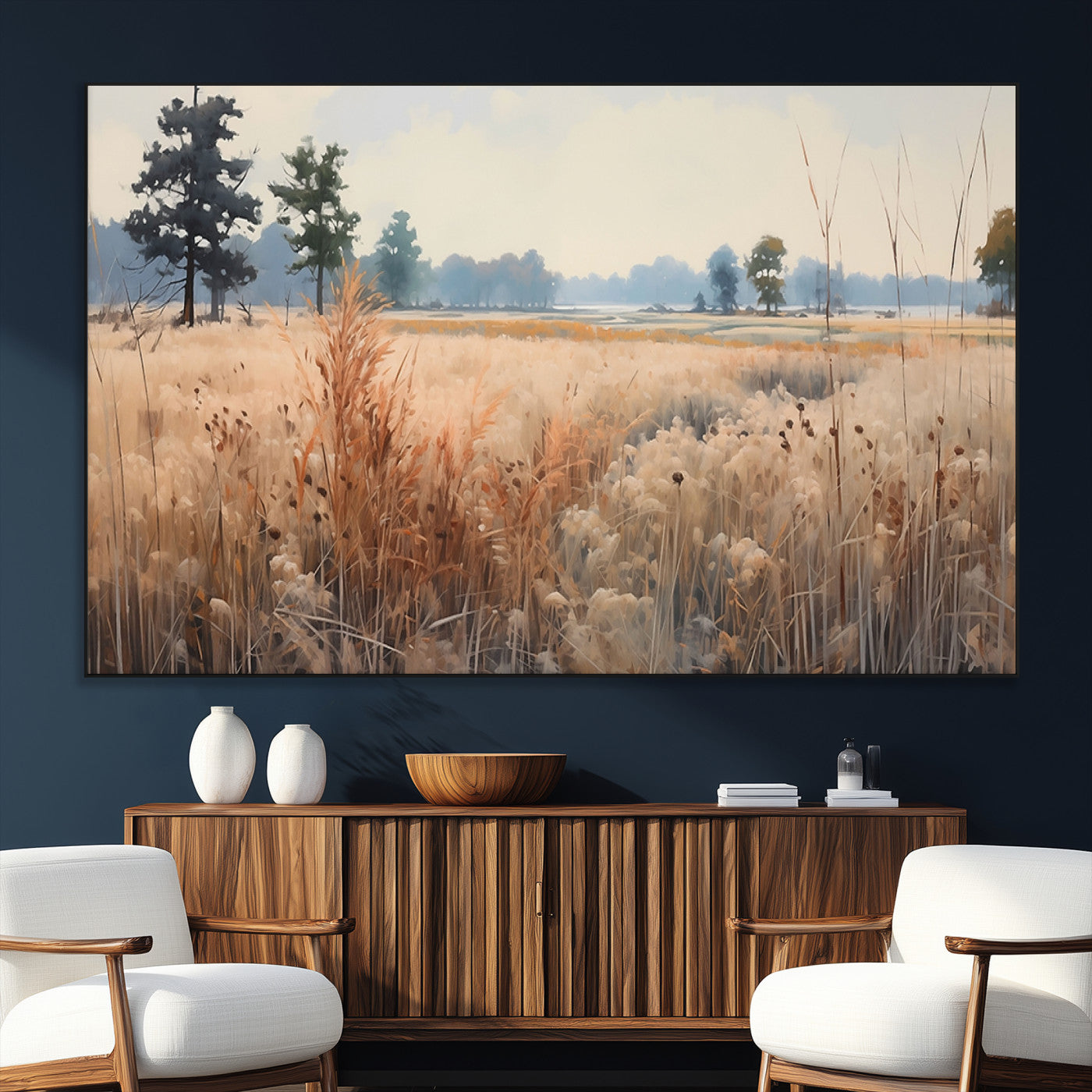 98822-MGV-CV-36X24-Golden Fields Canvas Wall Art Print – Serene Landscape of Nature’s Tranquility in Minimalist Modern