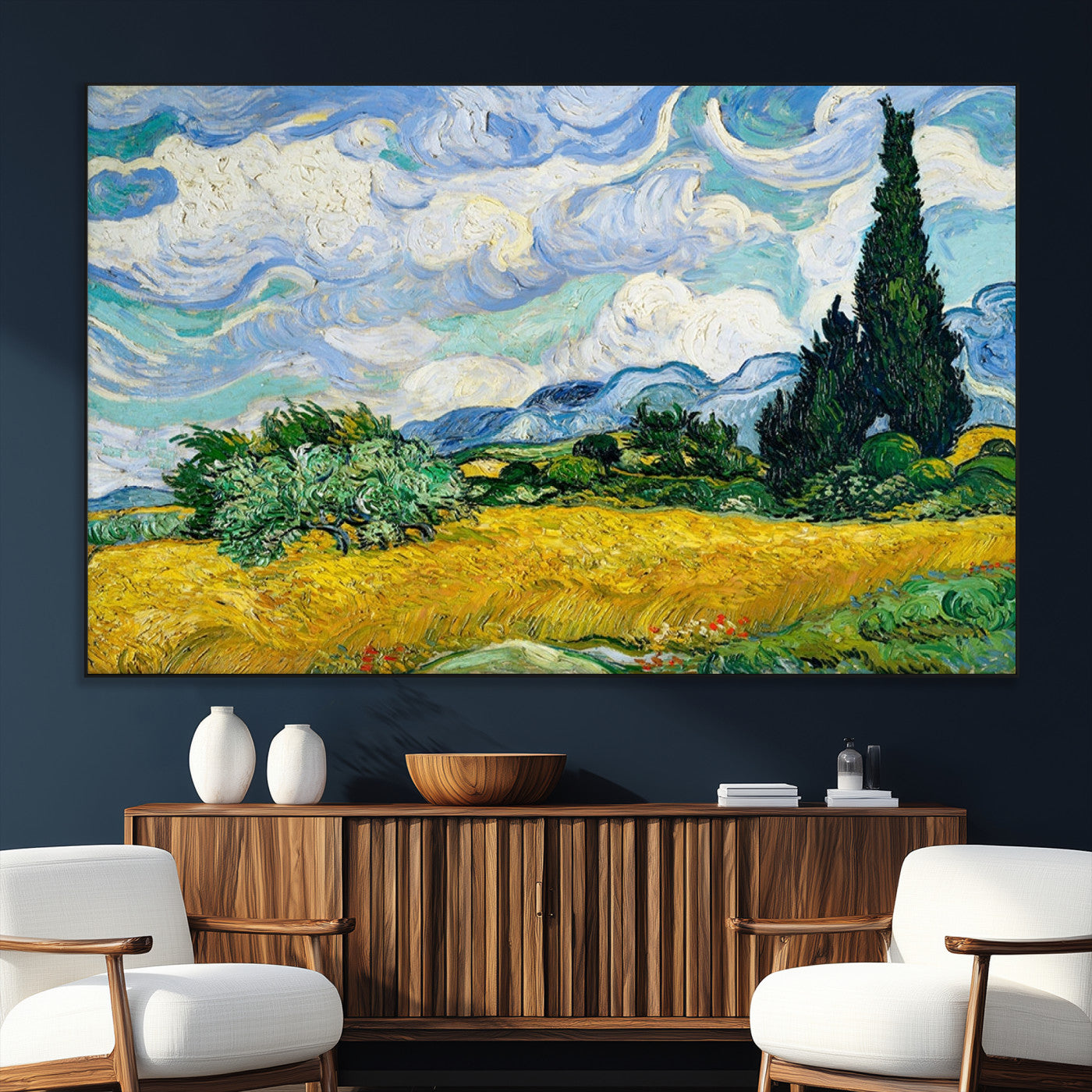 97252-MGV-CV-36X24-Wheatfield With Cypresses By Van Gogh Painting Wall Art Canvas, Wheatfield With Cypresses Canvas