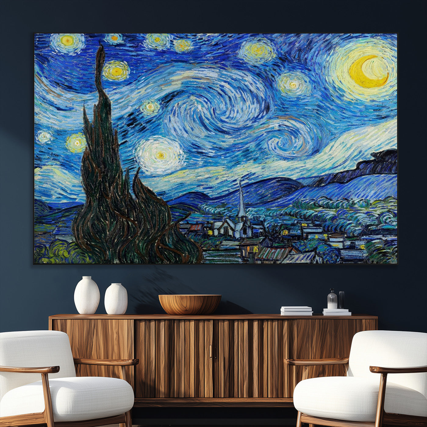 39177-MGV-CV-36X24-Vincent Van Gogh The Starry Night Abstract Wall Art Canvas Print