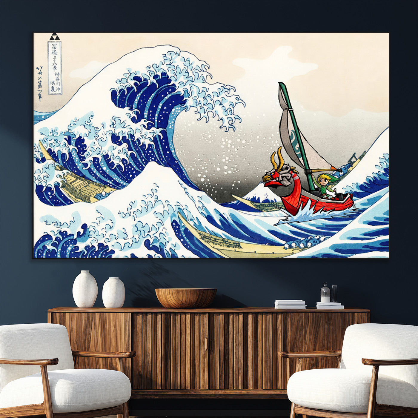 19450-MGV-CV-36X24-Katsushika Hokusai Kanagawa Giant Wave Wall Art Canvas Print | Iconic Japanese Art for Living Room