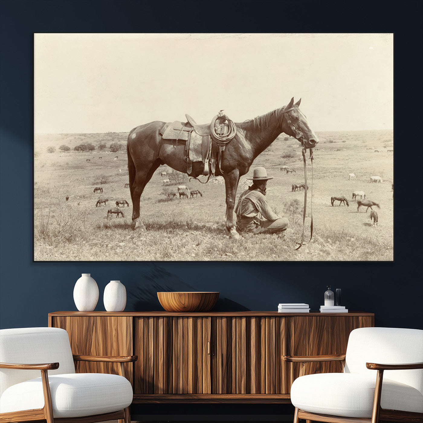 65028-SEG-FC-51X34_Oversize_Oversize-Cowboy Wall Art - Western Horse Canvas Print - Vintage Western Wall Art Canvas Print, Ready to Hang