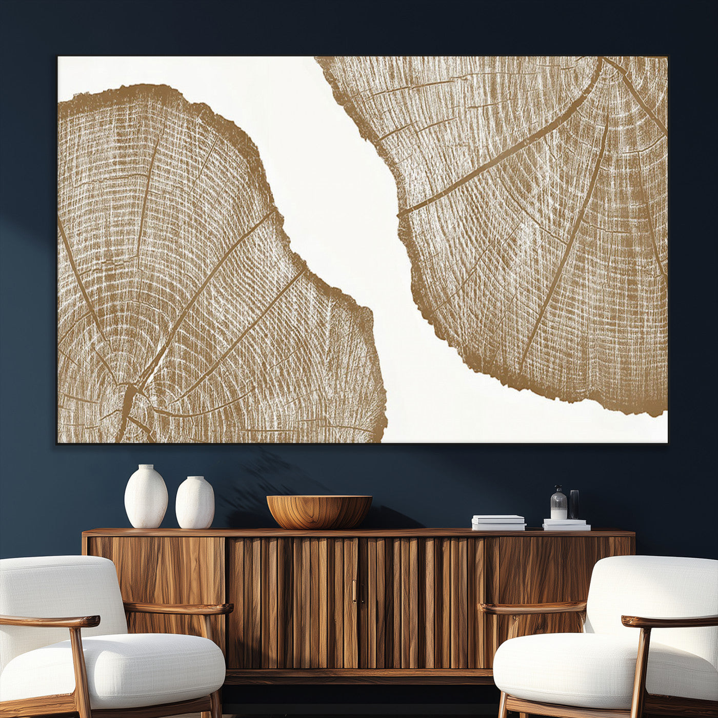 99692-MGV-CV-36X24-Rustic Brown Tree Ring Wall Art Canvas Print – Framed and Ready to Hang – Elegant Nature-Inspired