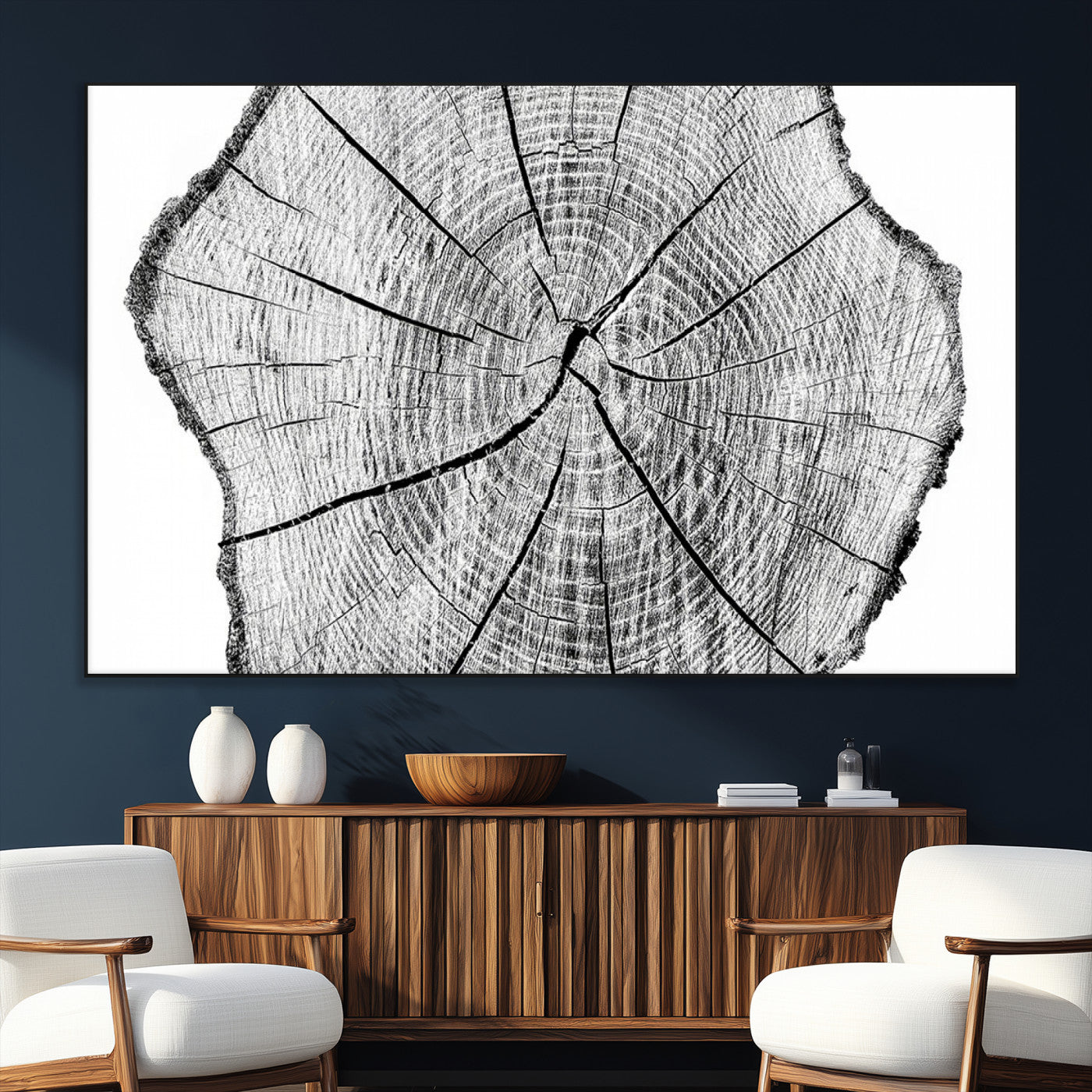 98709-MGV-CV-36X24-Rustic Tree Ring Wall Art Canvas Print – Framed and Ready to Hang – Perfect for Nature-Inspired and